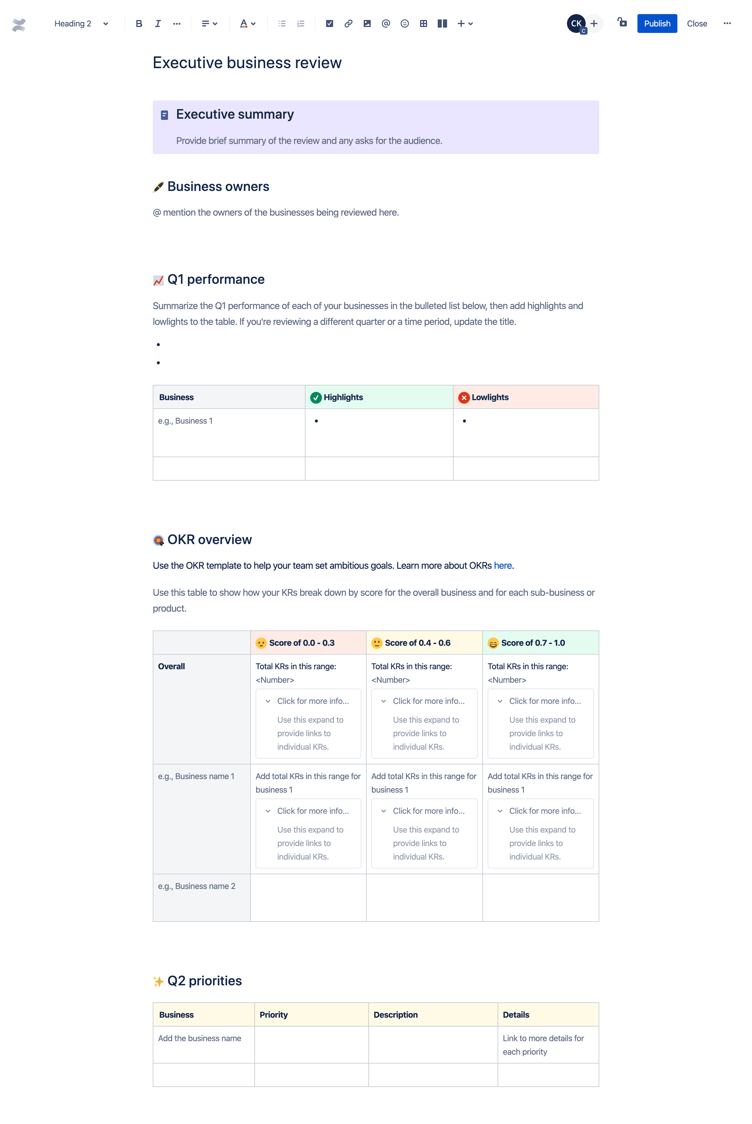 Template de revisão de negócios executiva