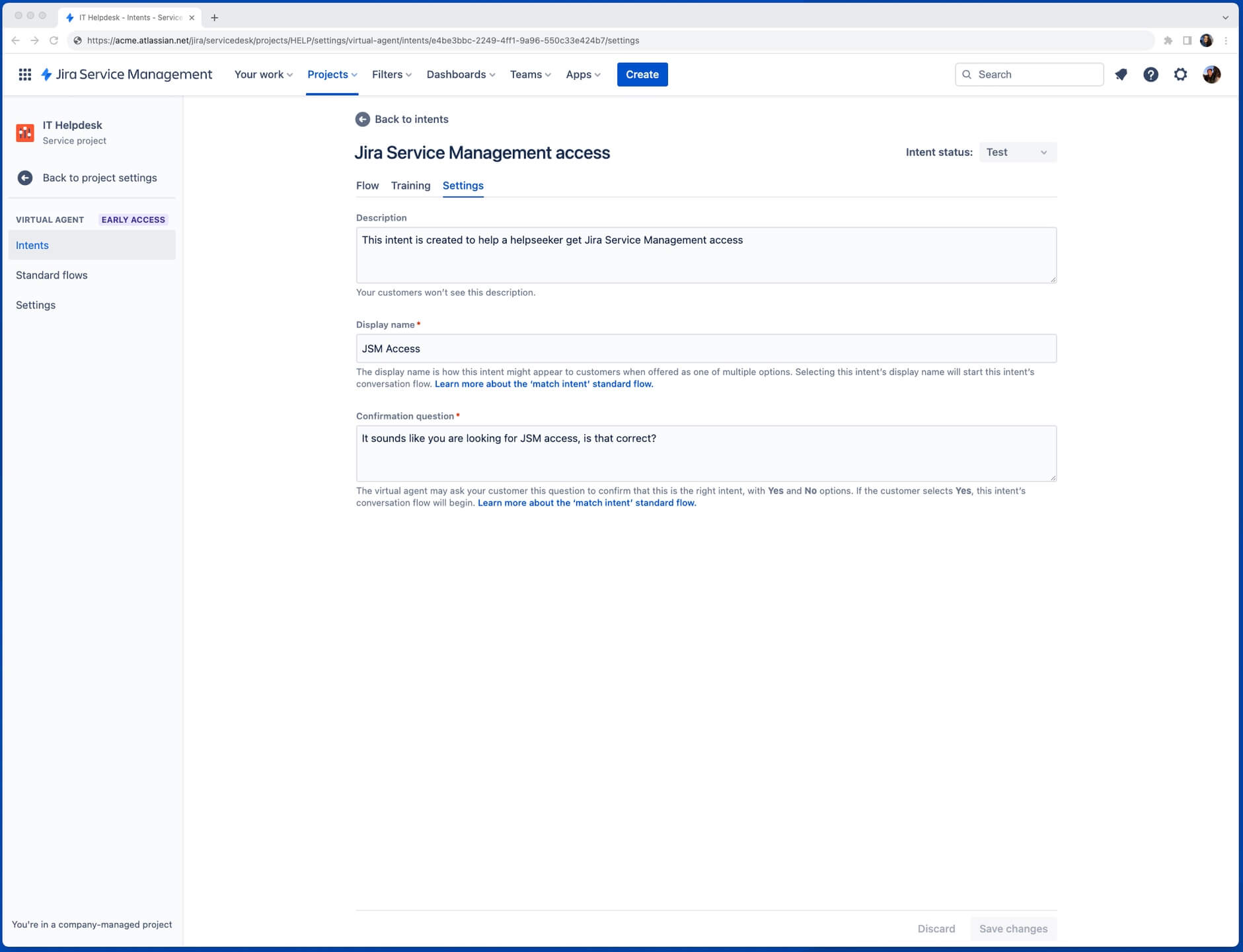 The Jira Service Management virtual agent Jira Service Management Cloud