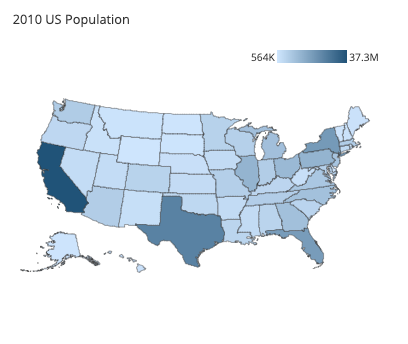 This choropleth shows how many people live in each state of the United States
