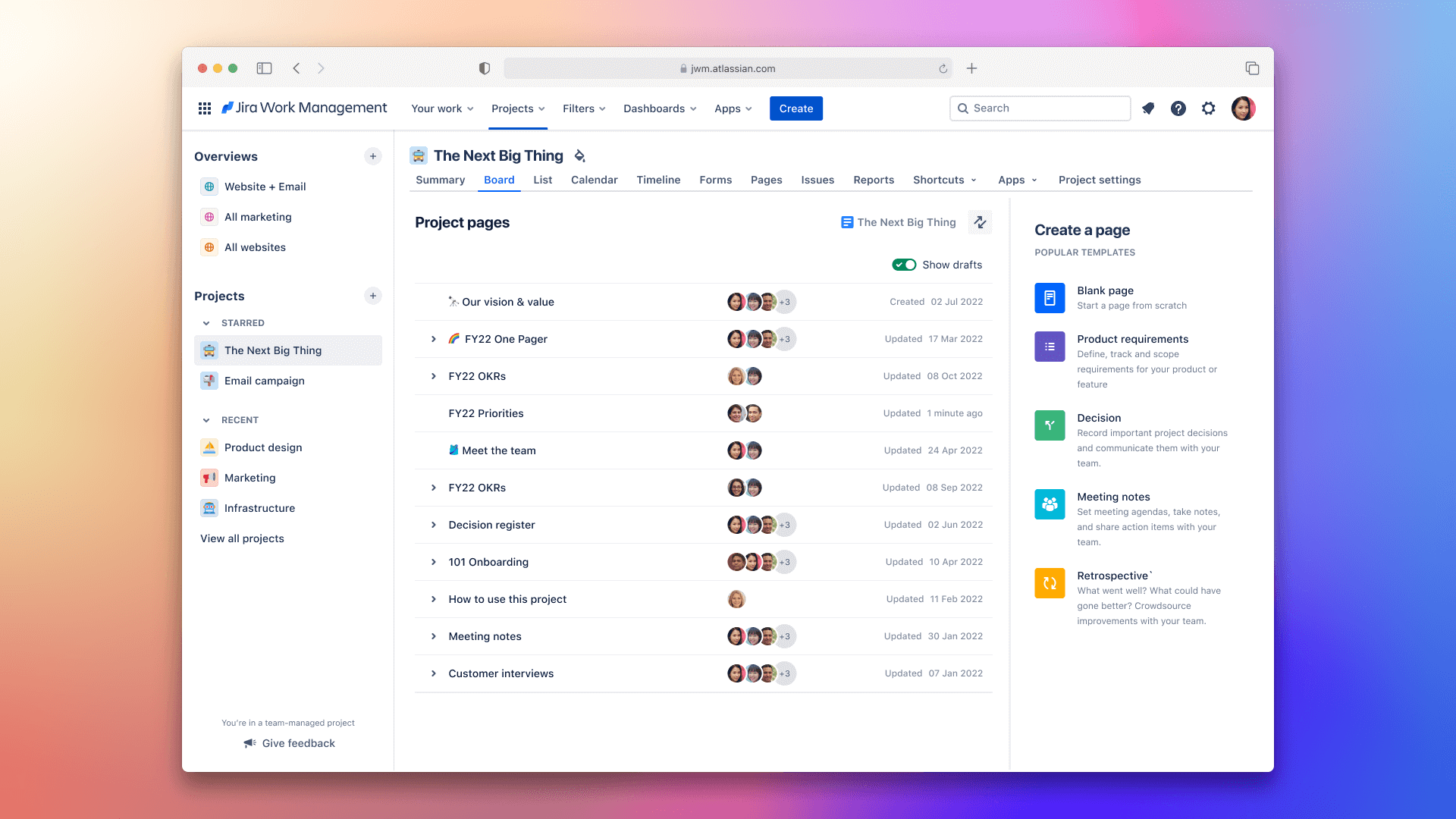 Collaboration mode in the Jira Work Management list view