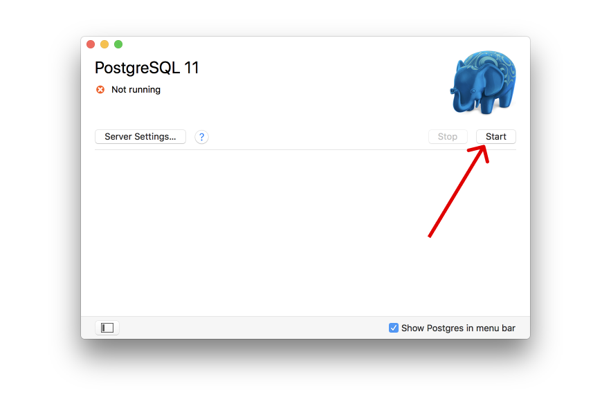 image of the postgres app gui highlighting the start button