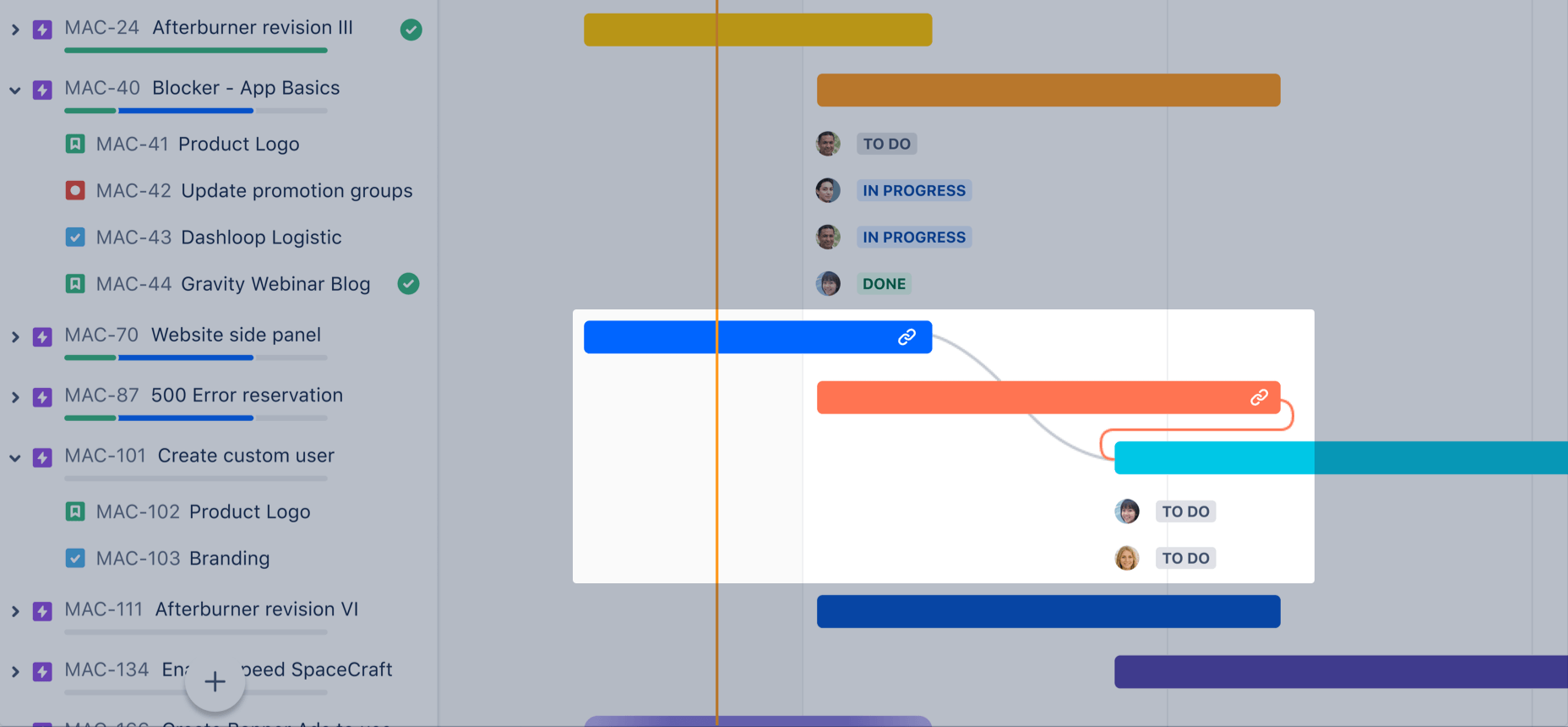 Basic roadmap dependencies screenshot