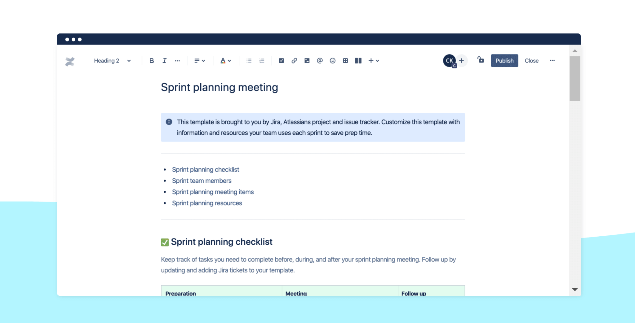 Screenshot van Confluence sprintplanning