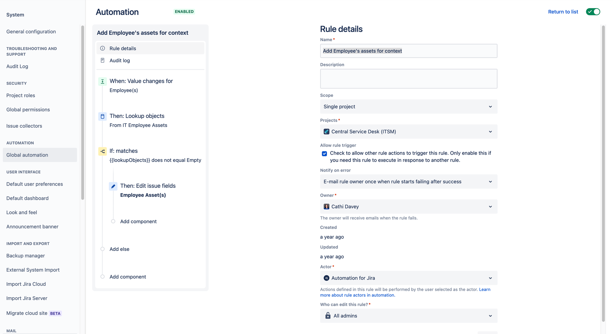 Définir des règles d'automatisation dans Jira Service Management