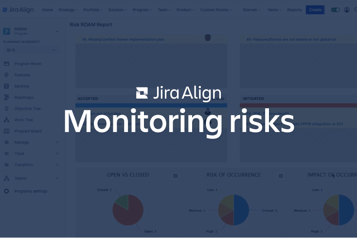 Pantalla de supervisión de riesgos con Jira Align