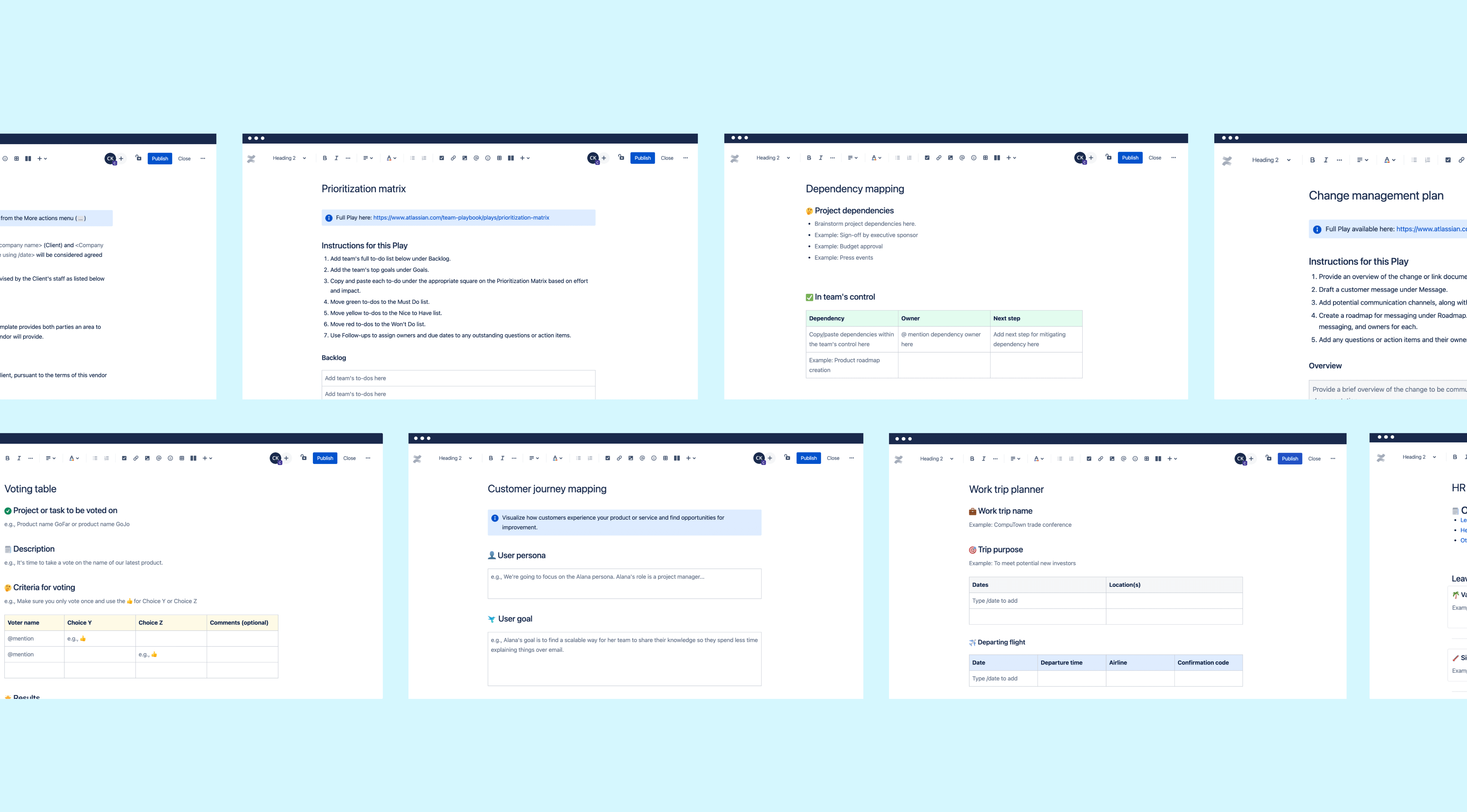 image of new templates offered in confluence