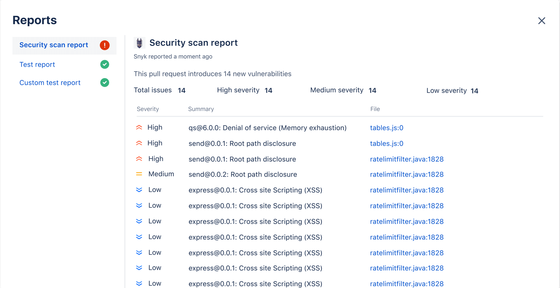 Screenshot: Code-Bericht