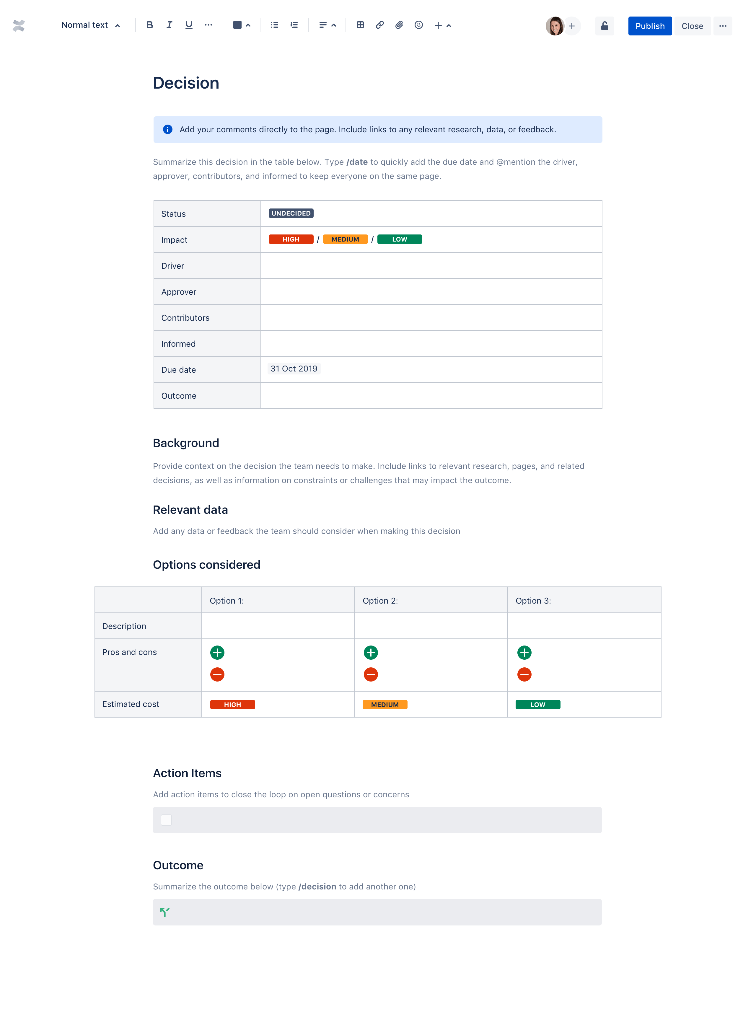 Decision Log Template Confluence Atlassian