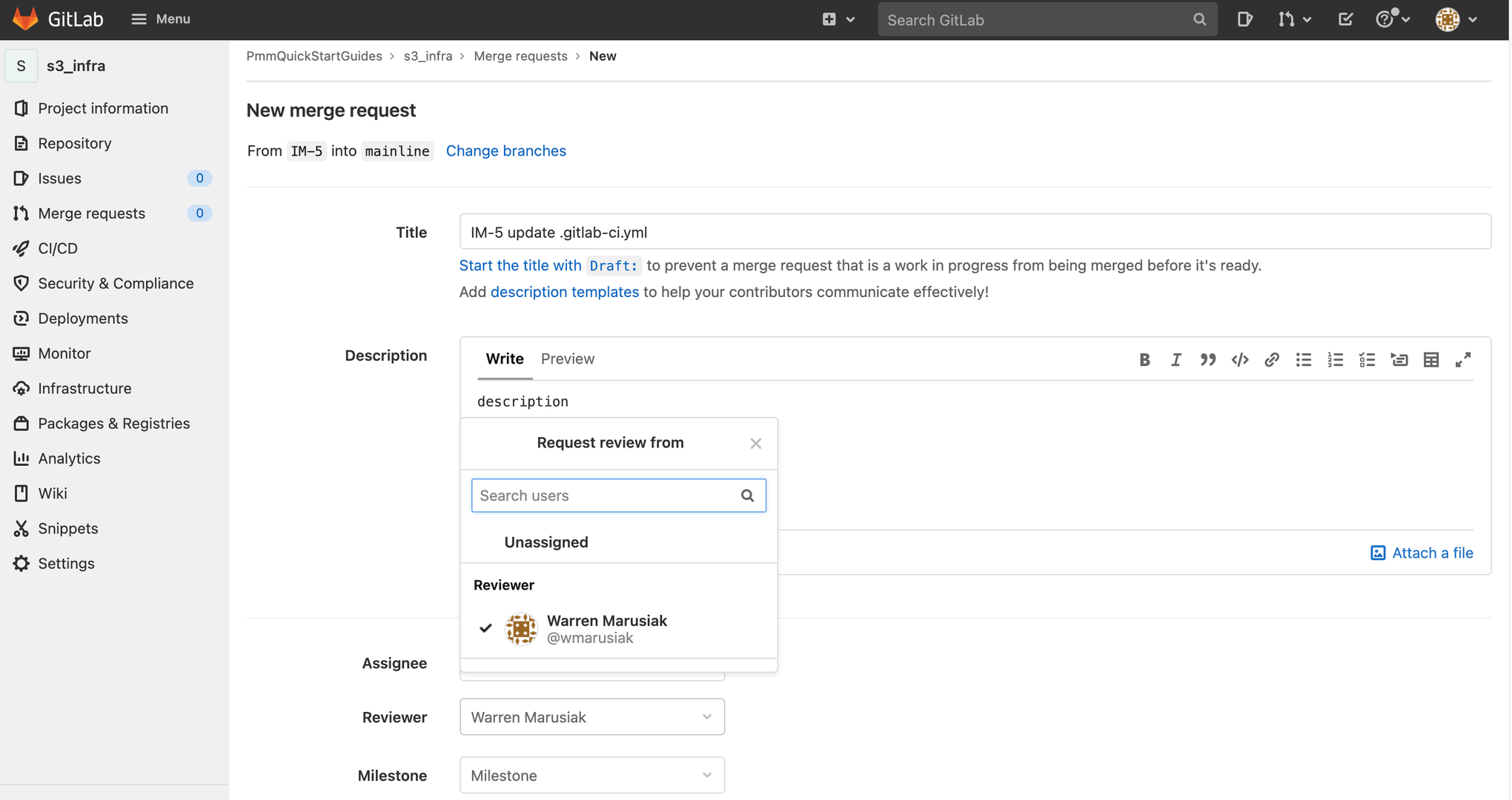GitLab에서 병합 요청을 위한 검토자 선택