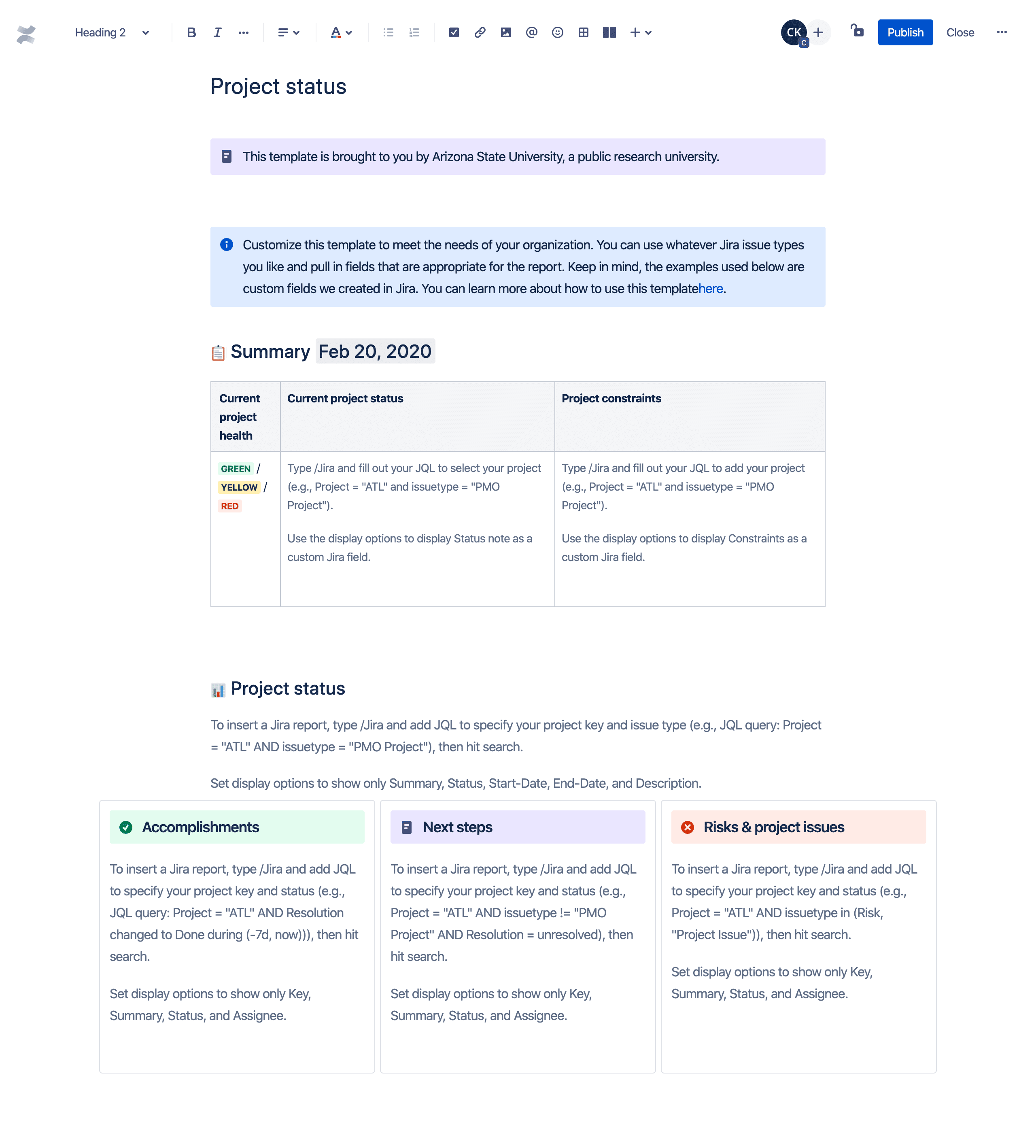 Project status template