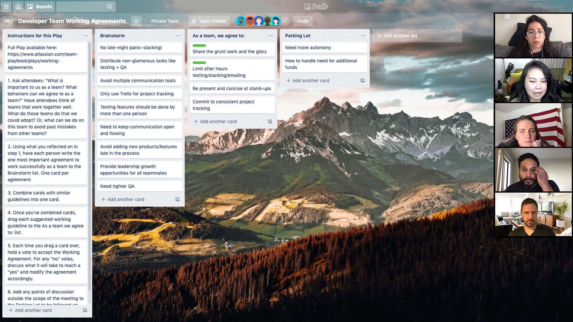 Trello で作業を共有しているチーム メンバー