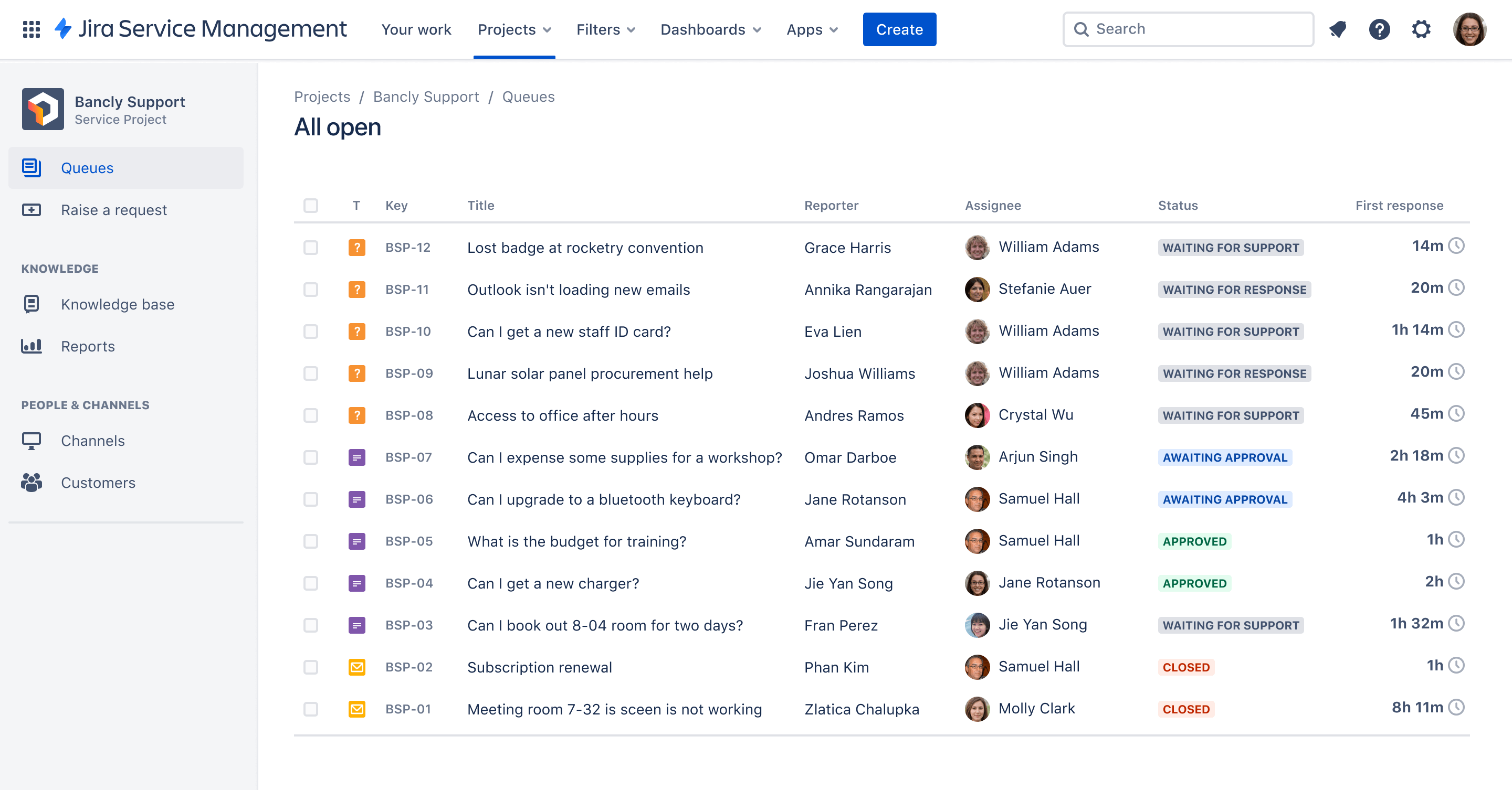 Vorlage für das allgemeine Servicemanagement in Jira Service Management