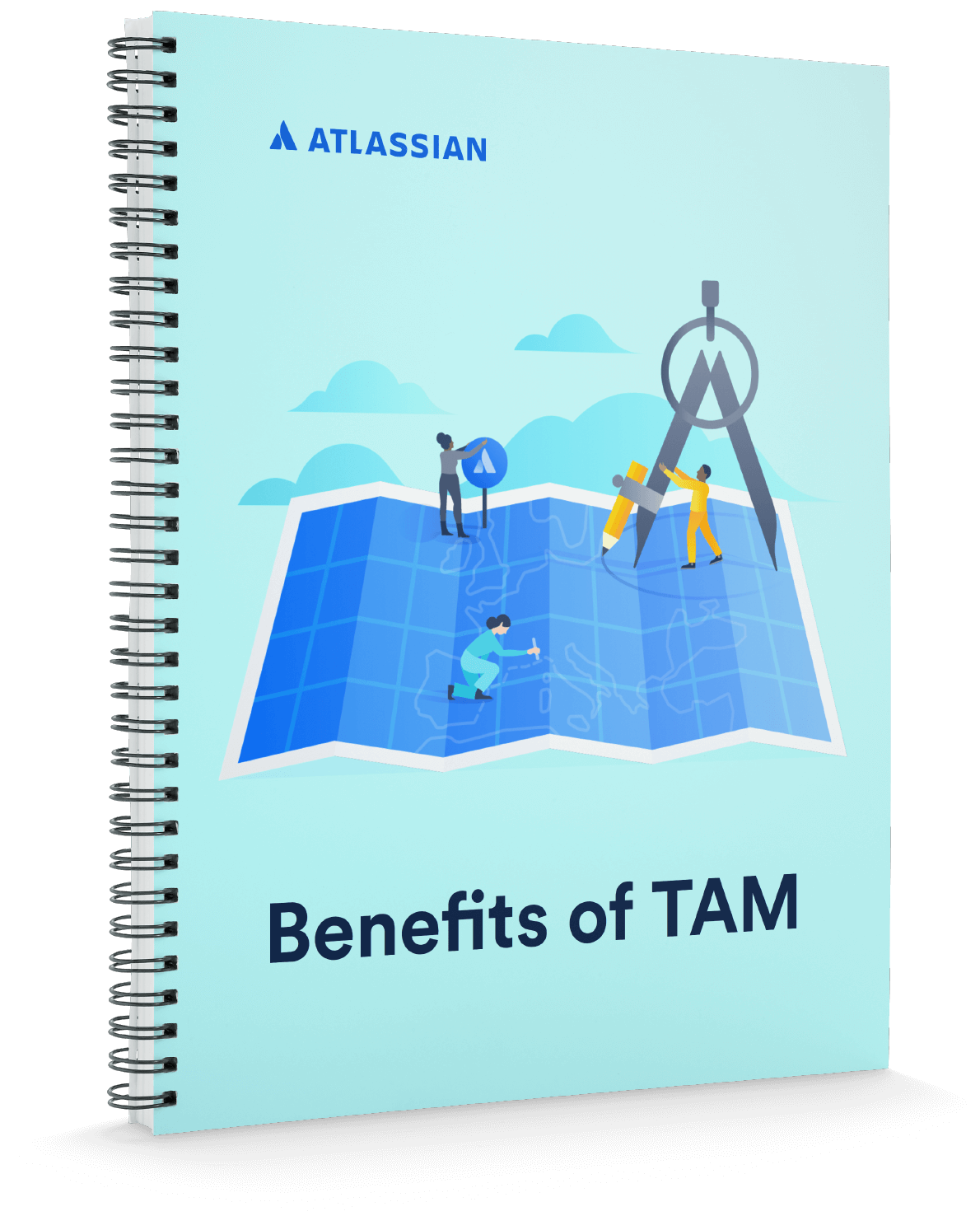Titelseite eines Notizbuchs: "Benefits of TAM" (Vorteile eines TAM)
