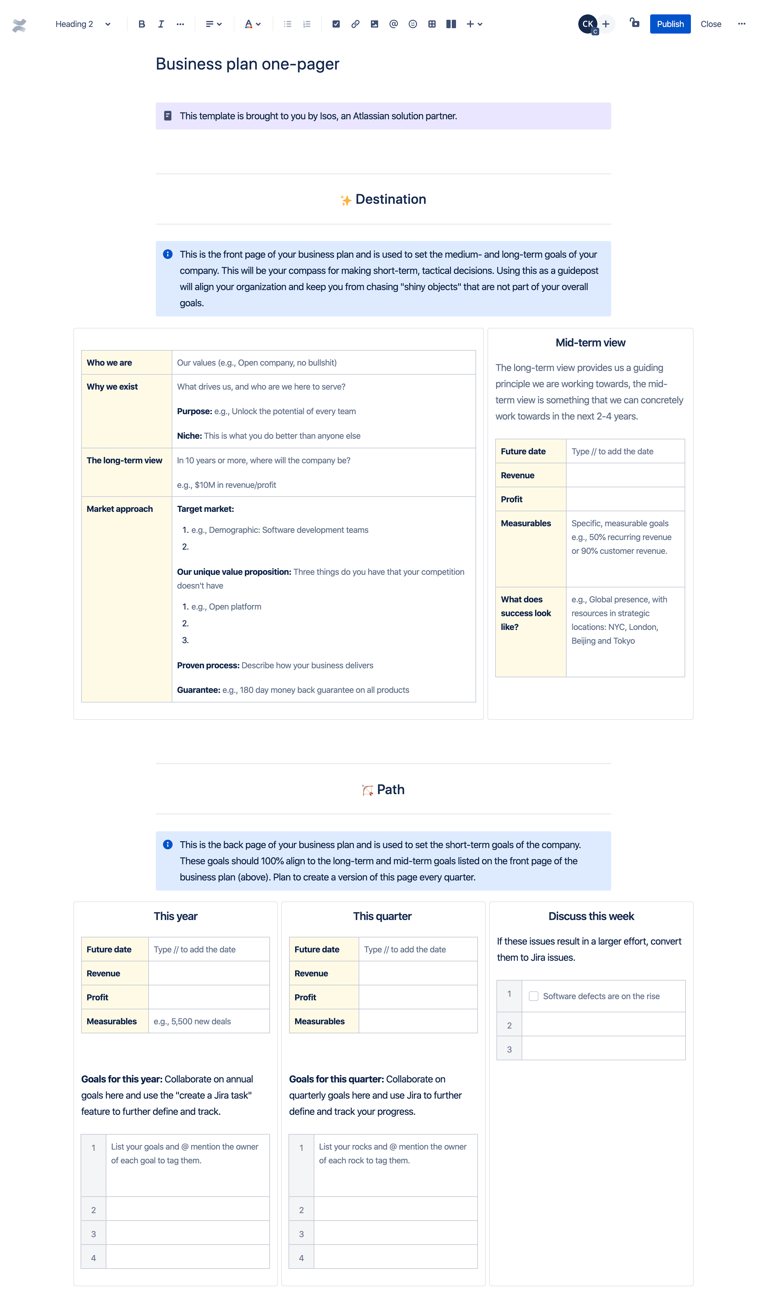 Business plan one-pager template | Atlassian