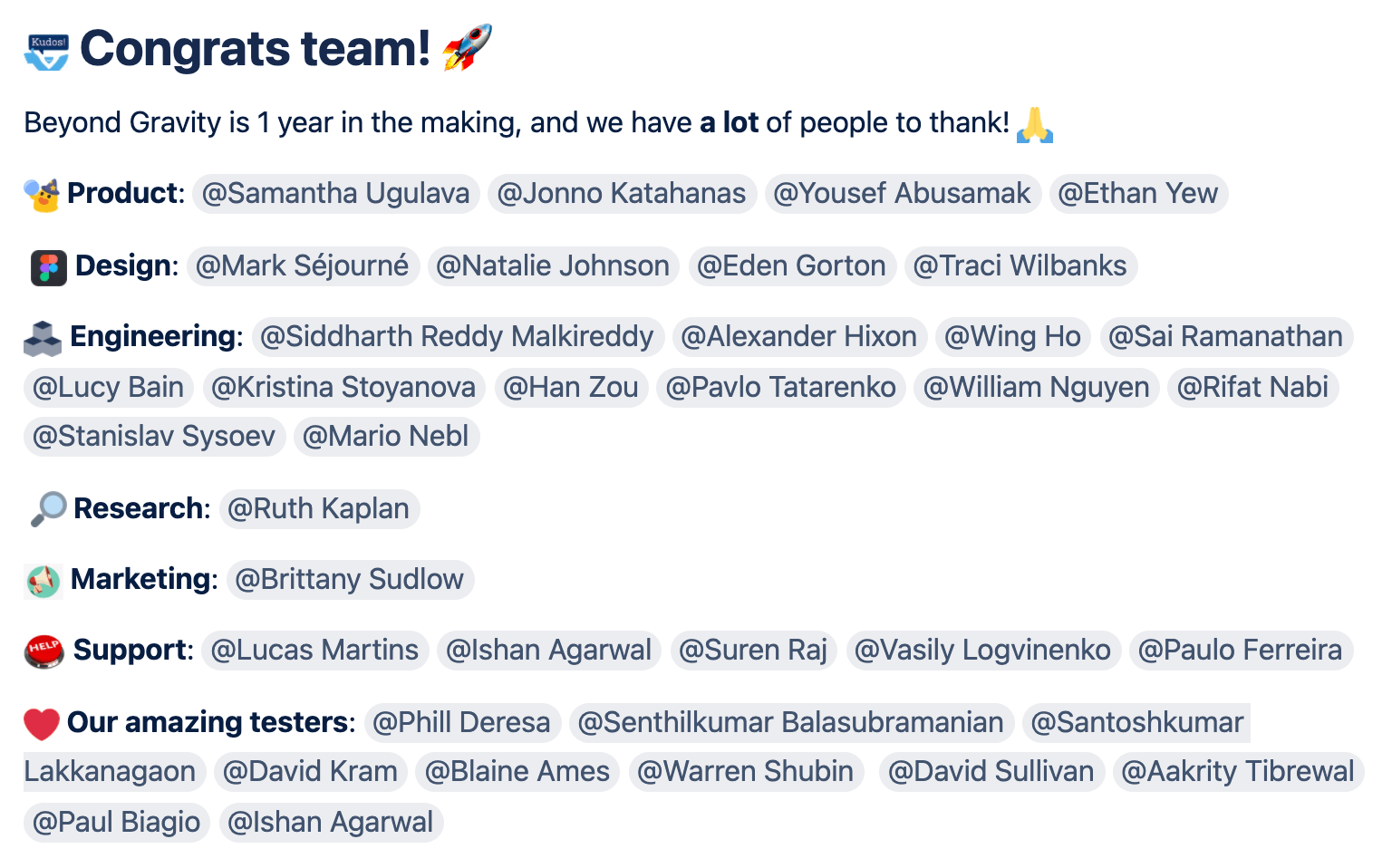 Agradecimiento al equipo