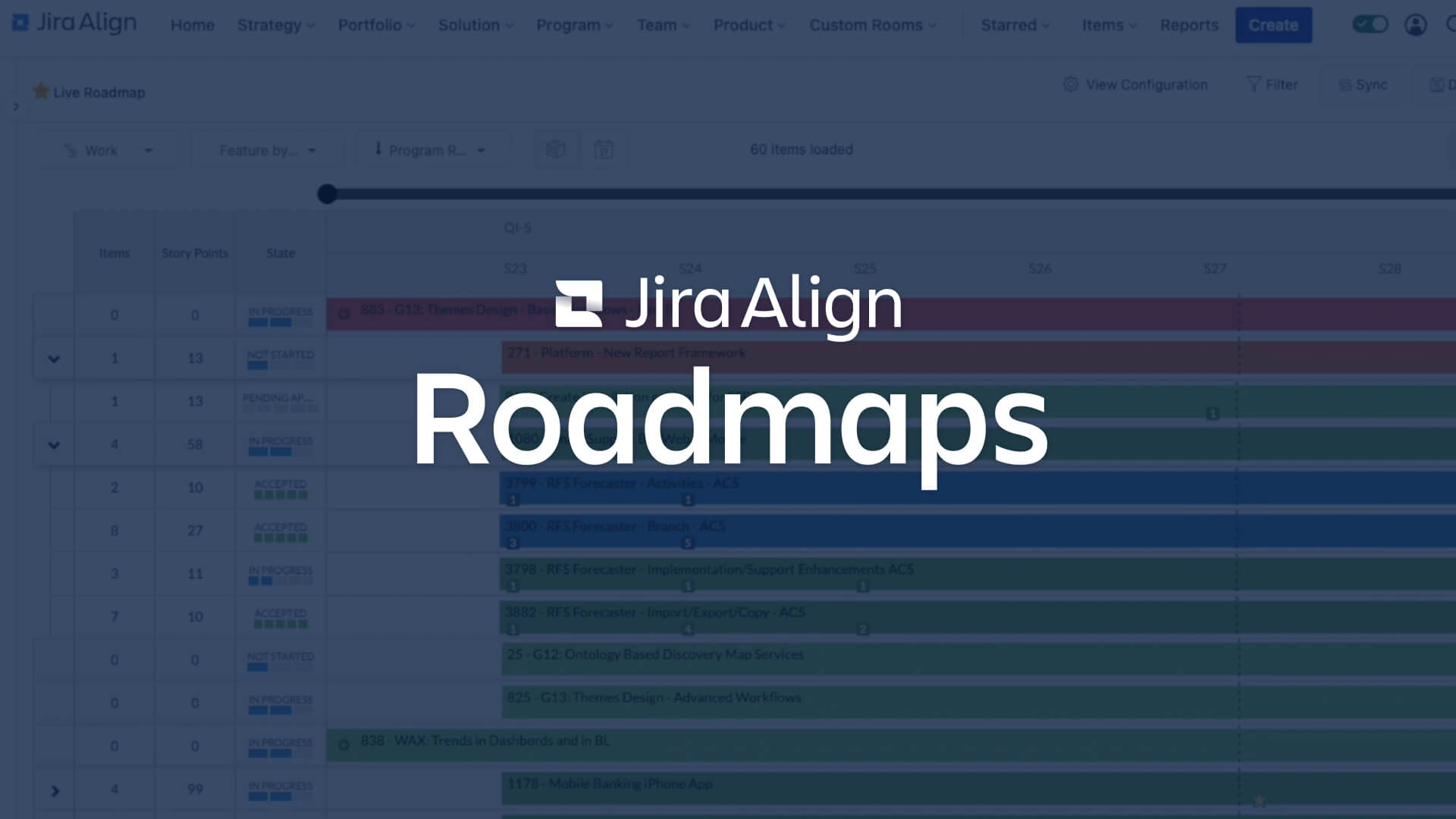 Bildschirm: Roadmaps in Jira Align