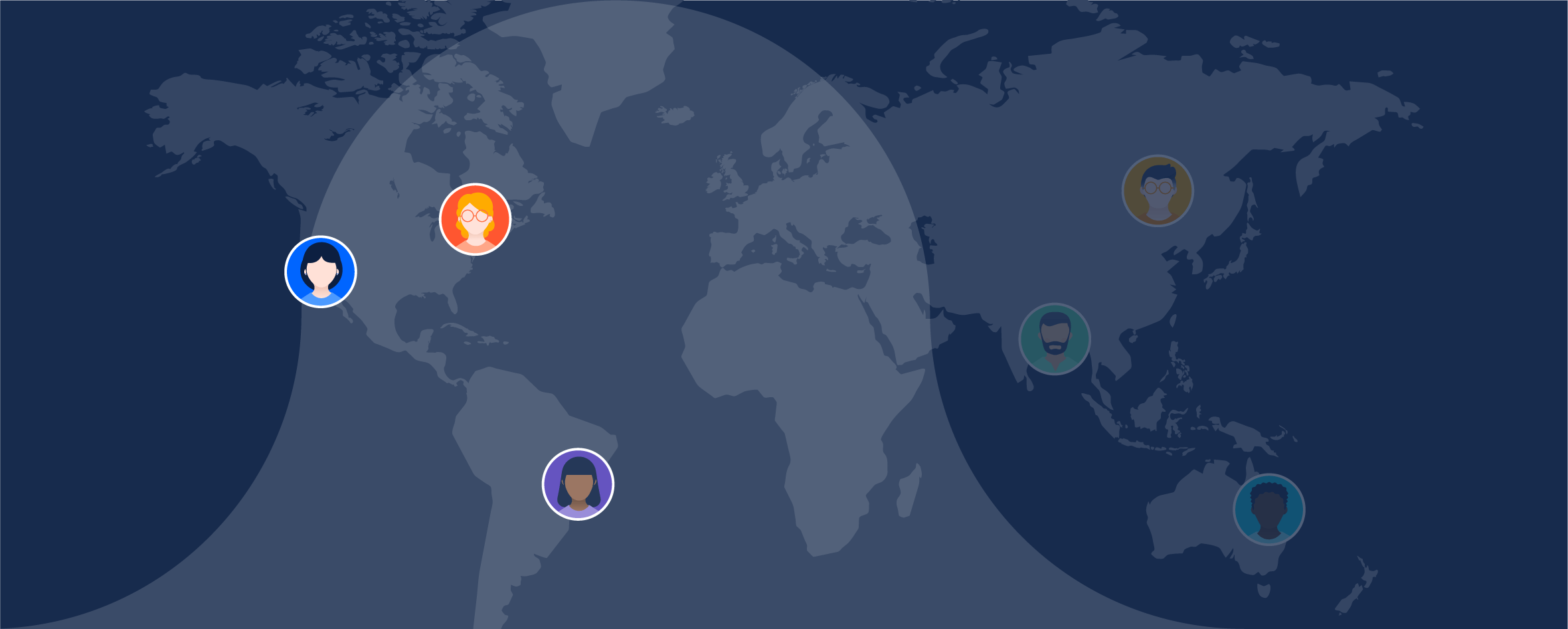 Mapa mundial com agentes destacados