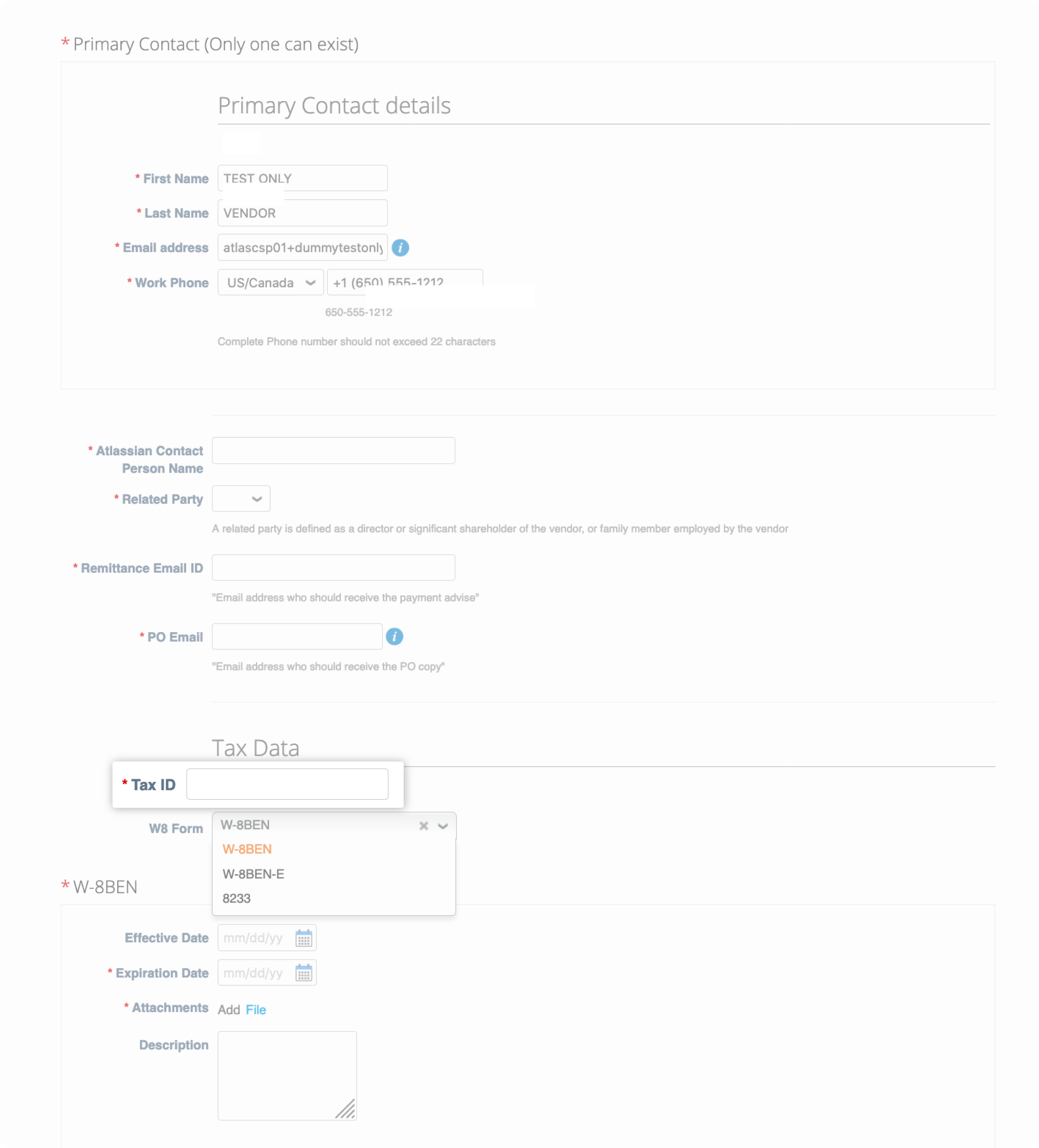 Generic tax form