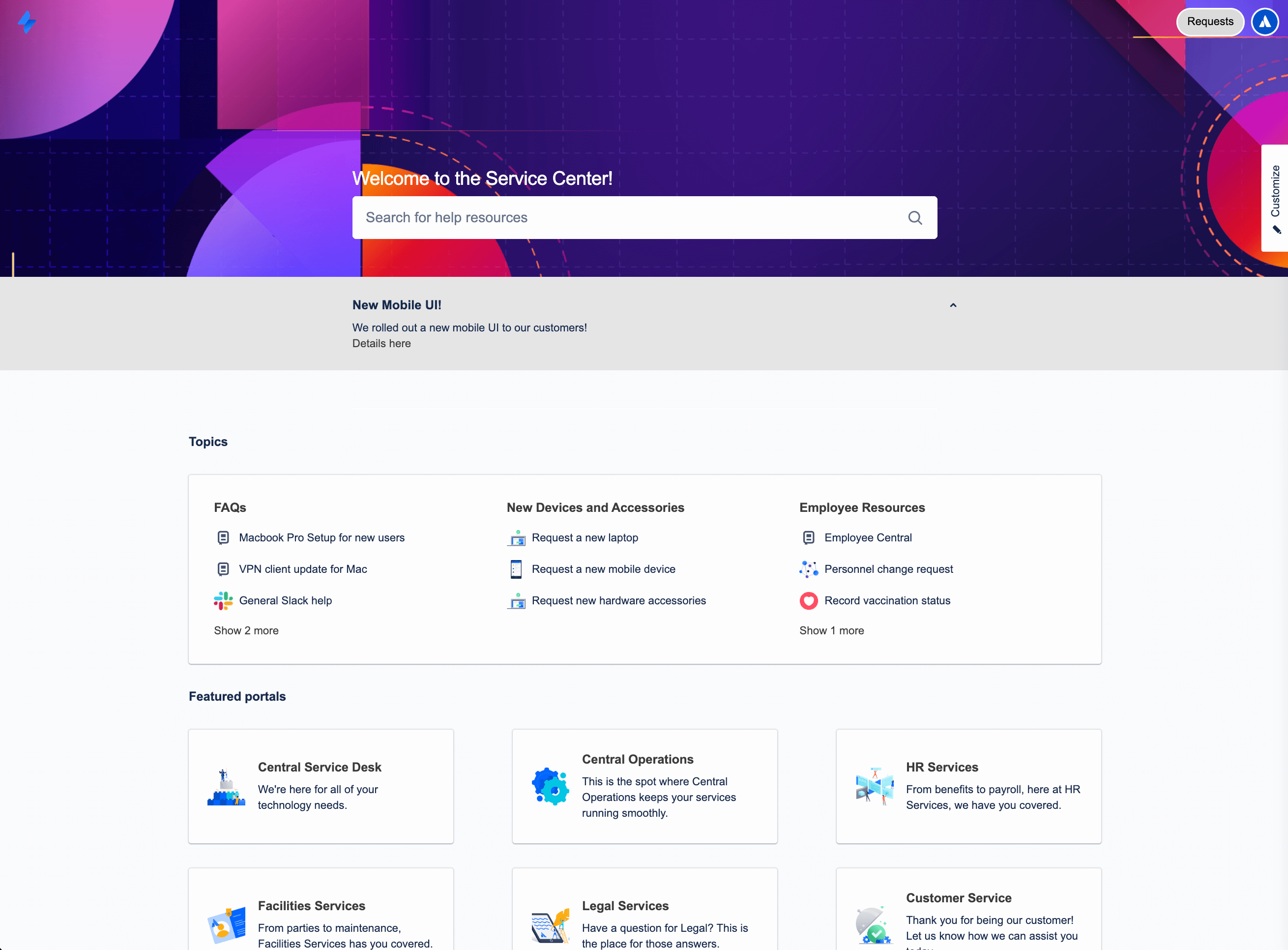 Снимок экрана: сервисный центр Jira Service Management.