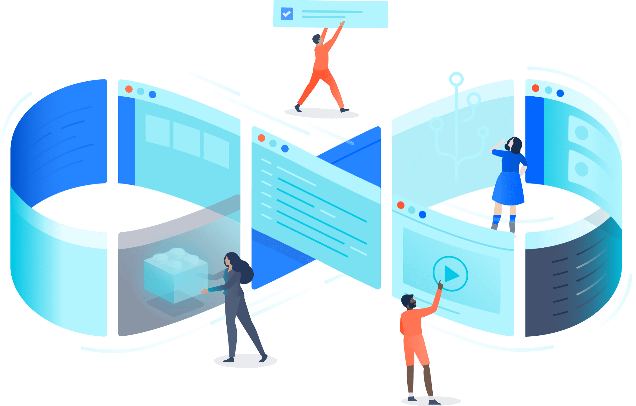 Человечки совместно работают, используя программное обеспечение