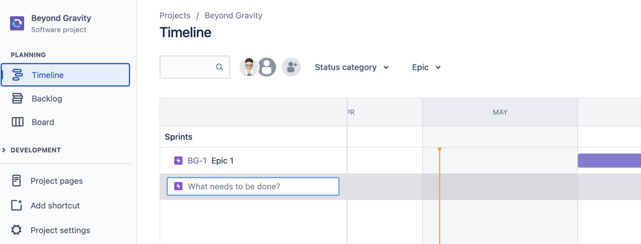 Create epic in the timeline view in Jira Software