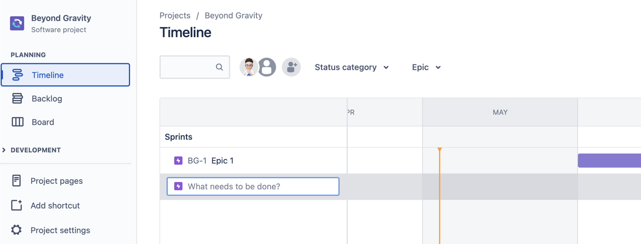 Jira Software のタイムライン・ビューでエピックを作成する