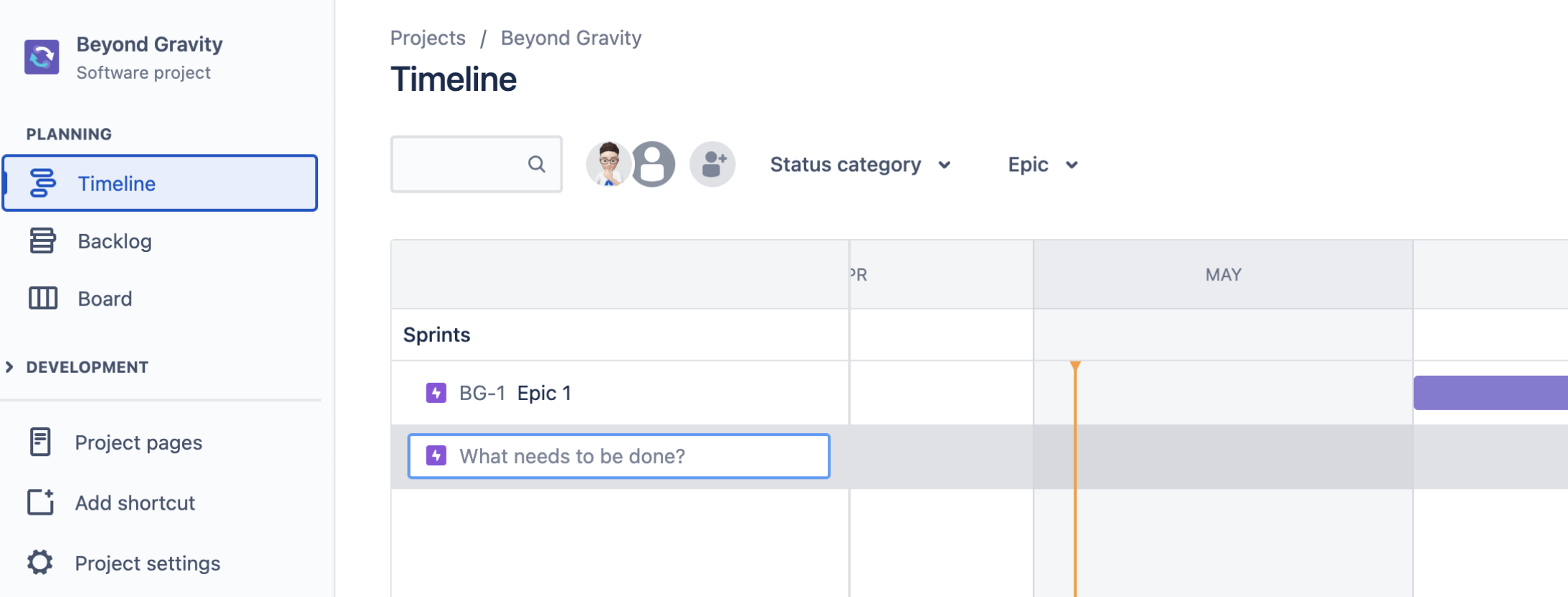 Maak een epic in de tijdlijnweergave in Jira Software
