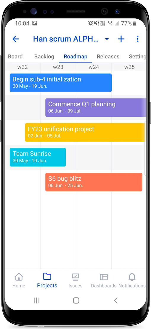 Diagramweergave van een roadmap (voorbeeld getoond op Android)