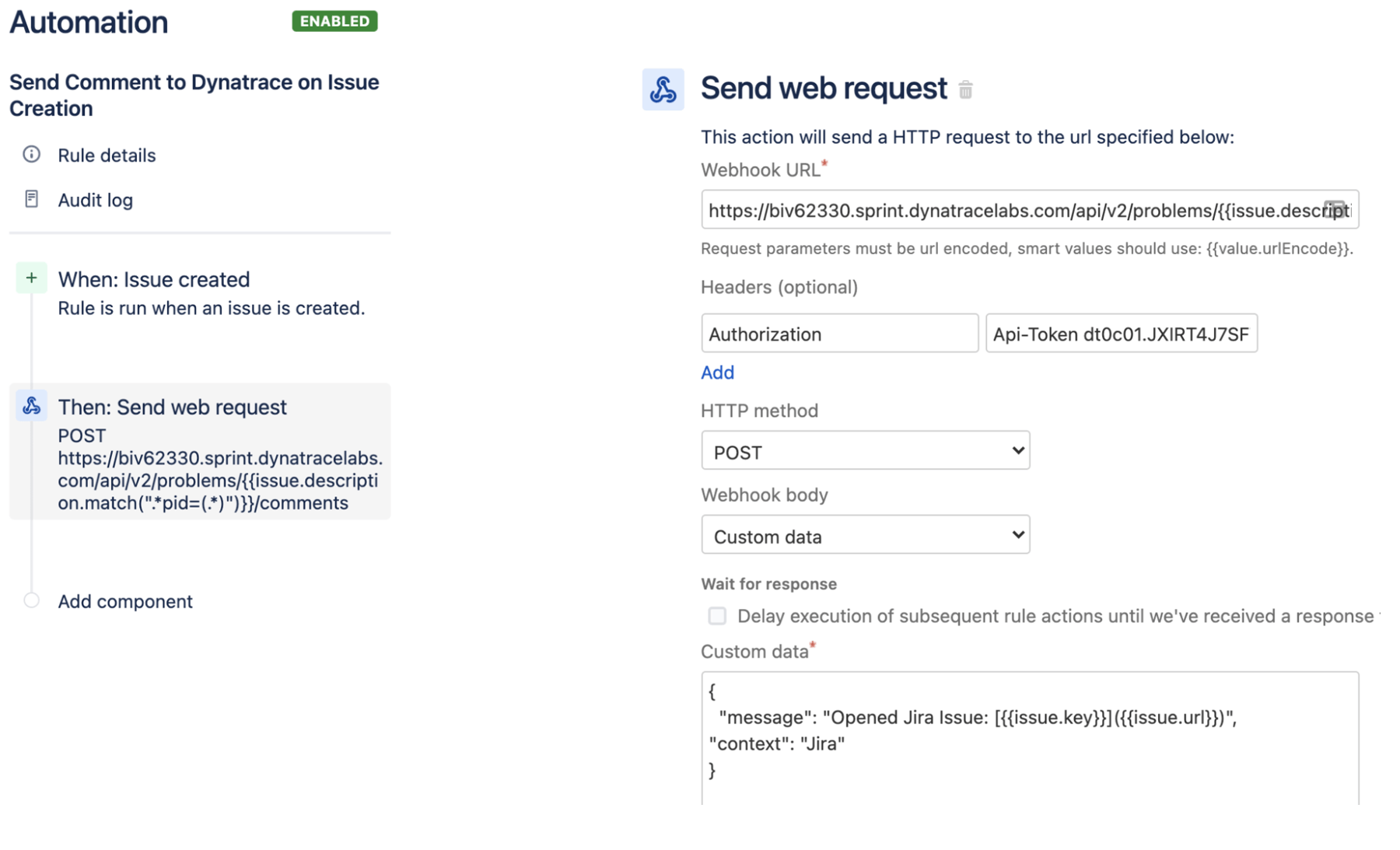 Enviar solicitação da web com comentários