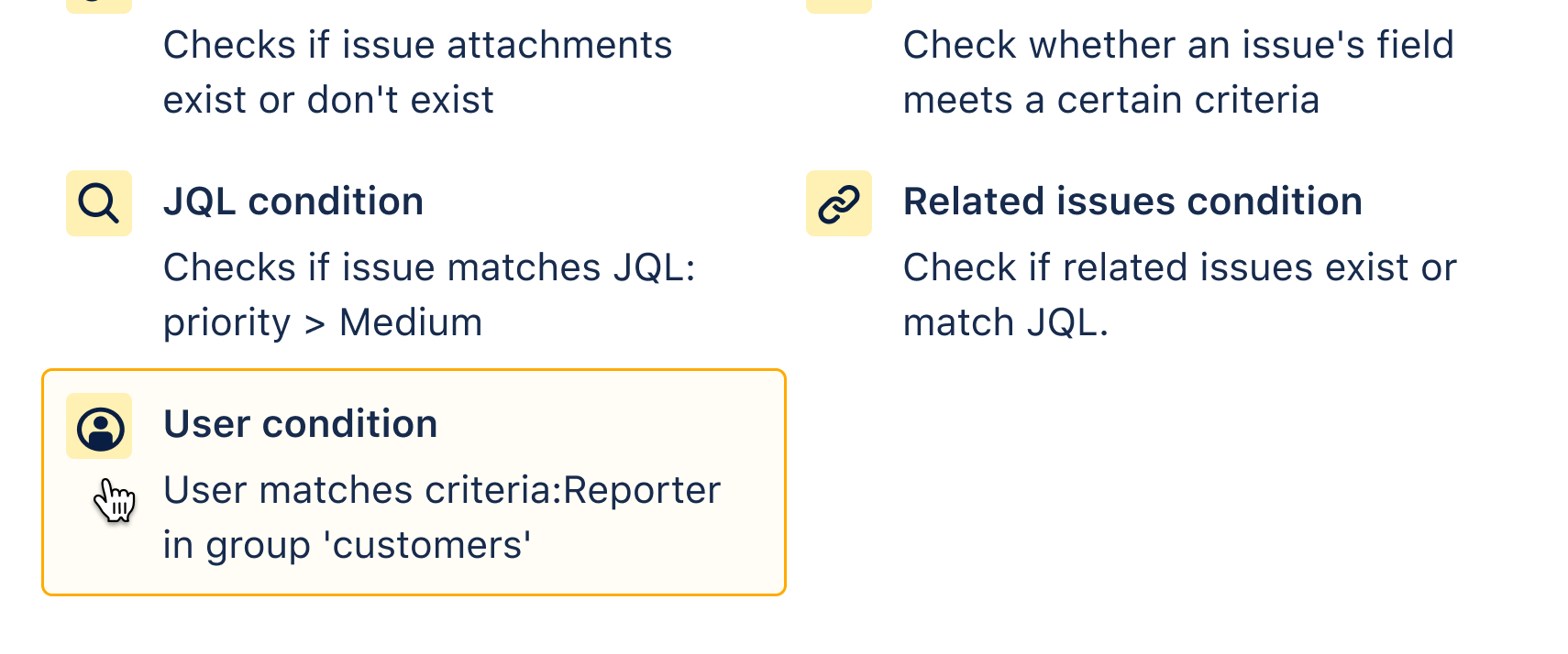 Добавление условия User condition (Условие пользователя)