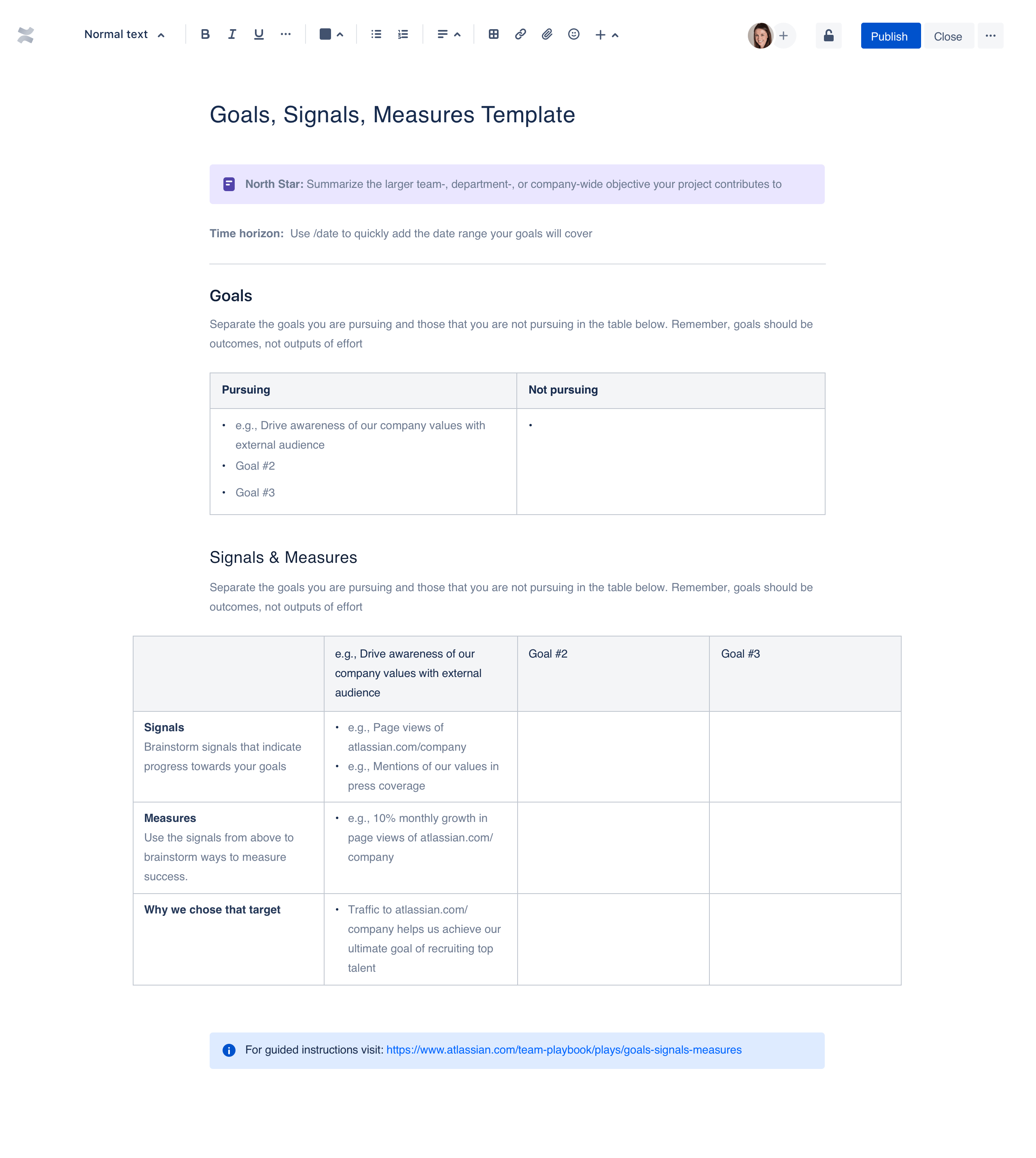 Goals Signals Measures template