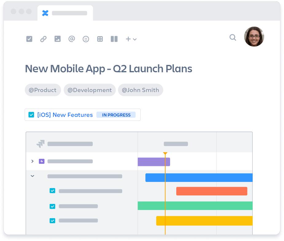 Page Confluence avec des notes sur les projets en cours dans Jira