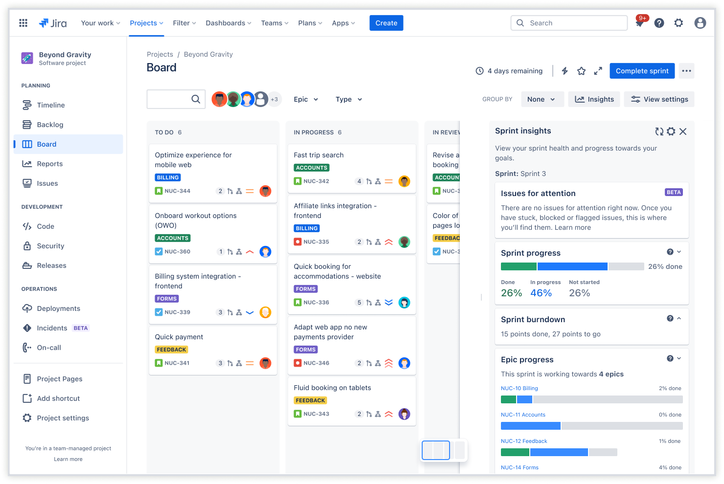 冲刺进度屏幕截图。