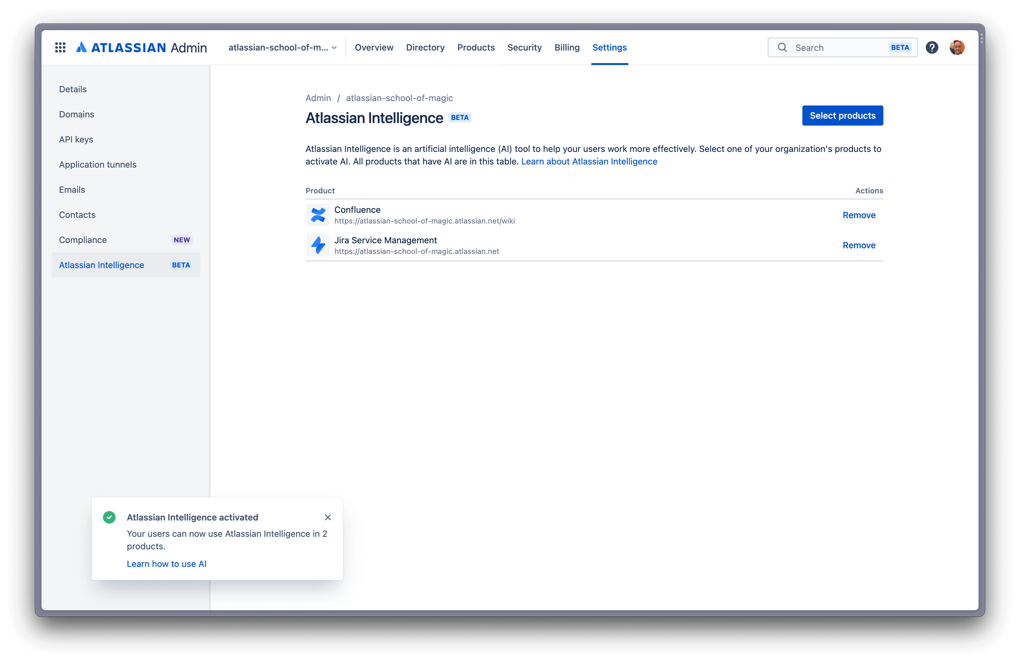 ИИ Atlassian активирован.