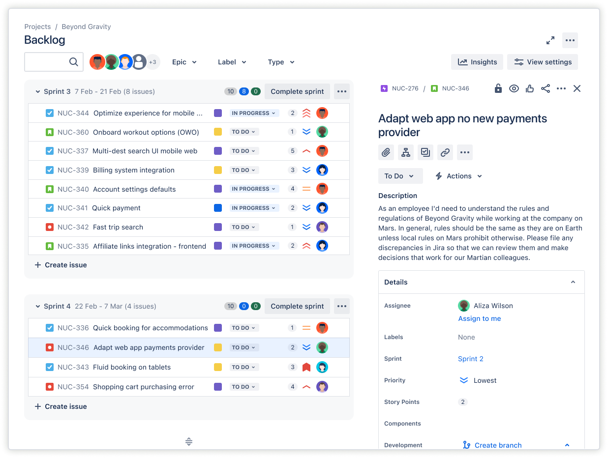 スプリント バックログのスクリーンショット。