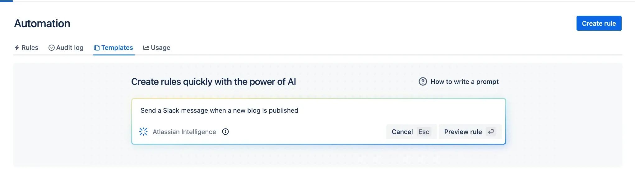 Voorbeeld 1 van Atlassian AI-automatisering