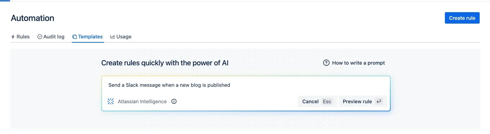 Beispiel 1 für Automatisierung mit Atlassian-KI