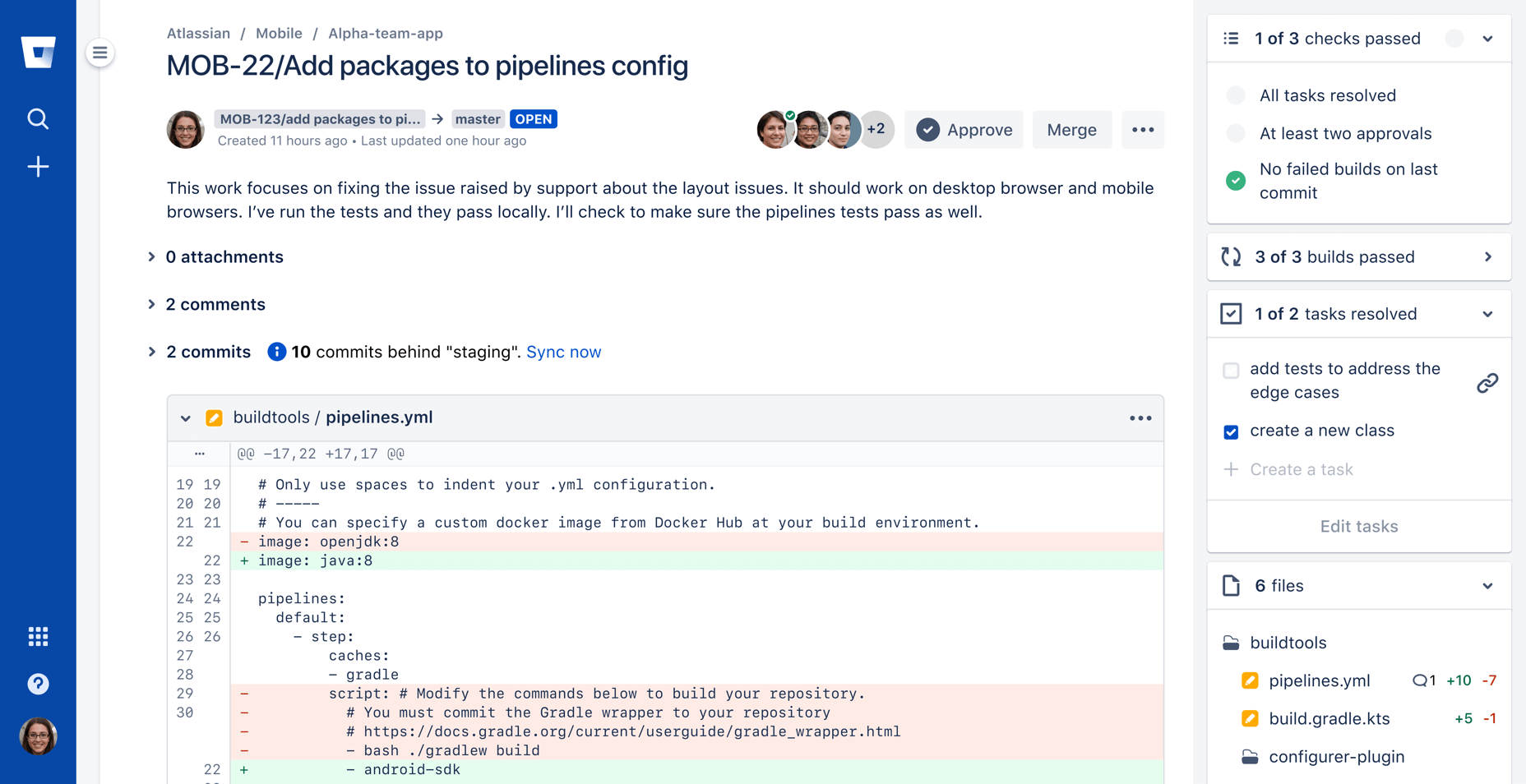 Screenshot di conferma della creazione di una pull request