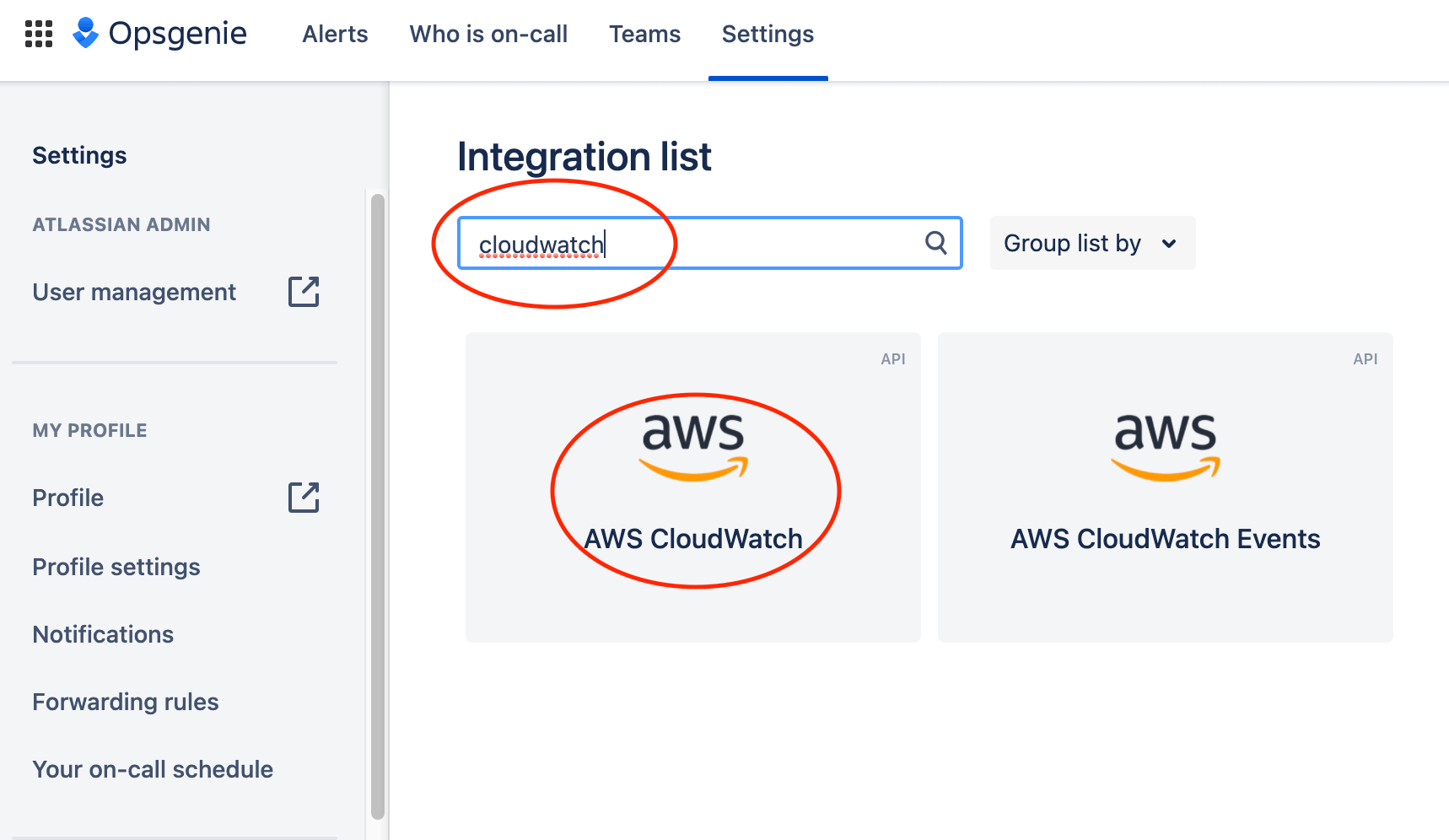 Opsgenie の AWS CloudWatch