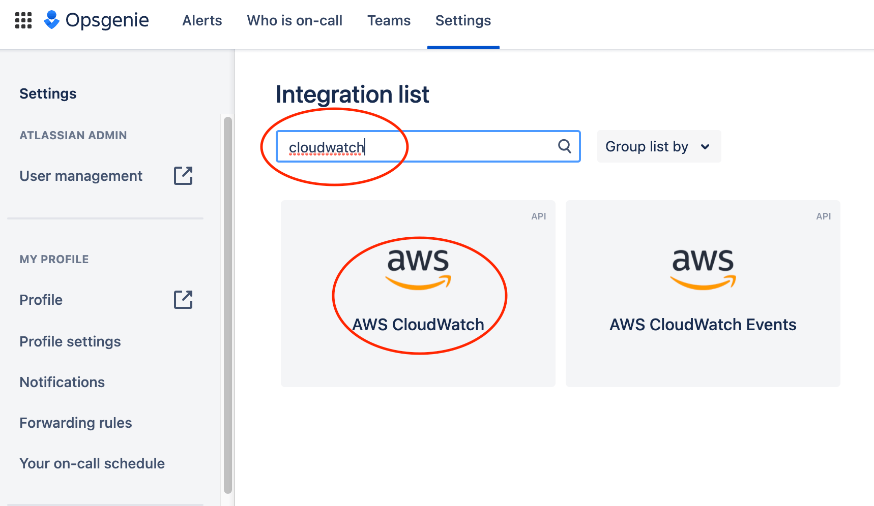 AWS cloudwatch on opsgenie