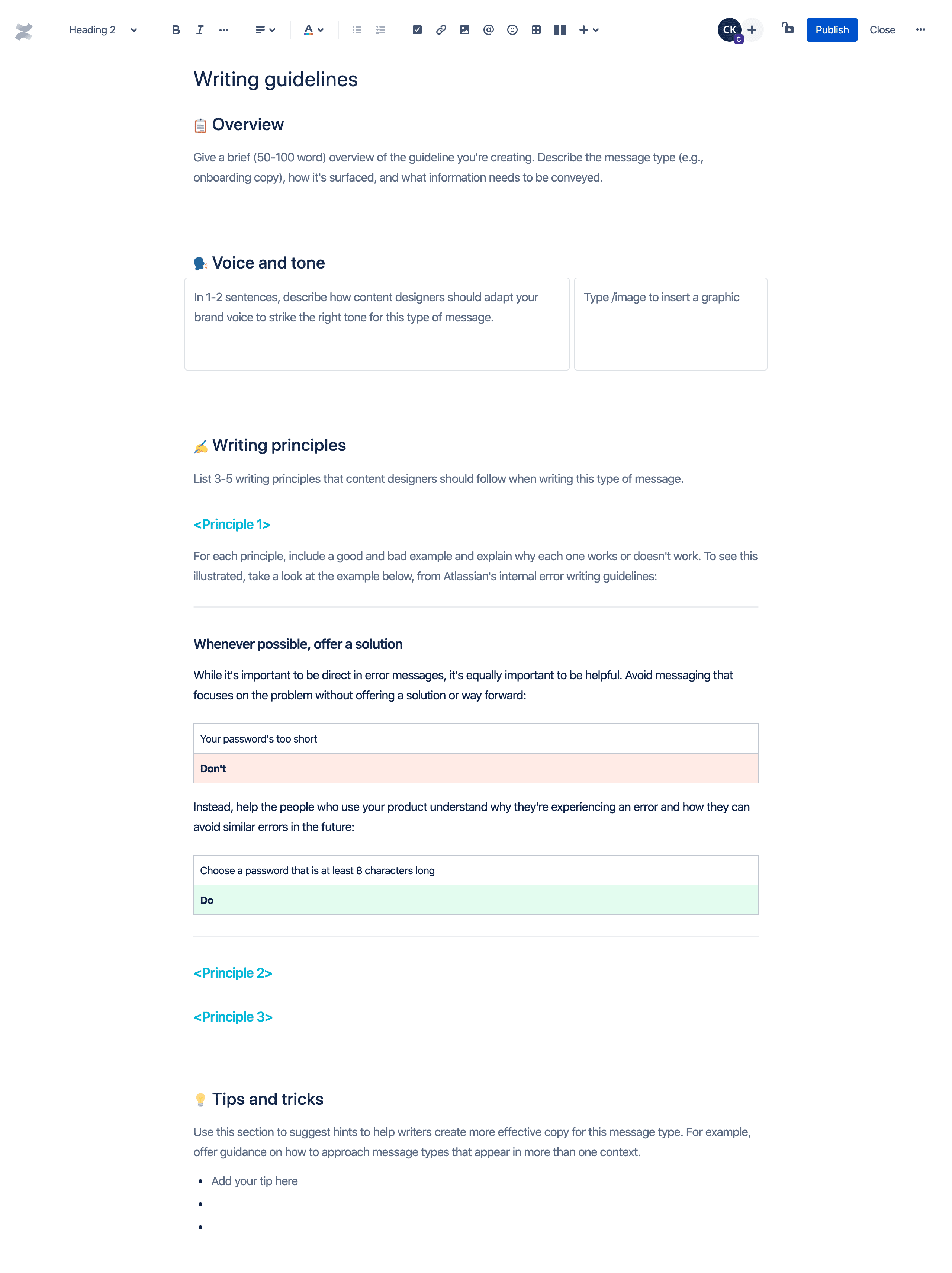 Writing guidelines template