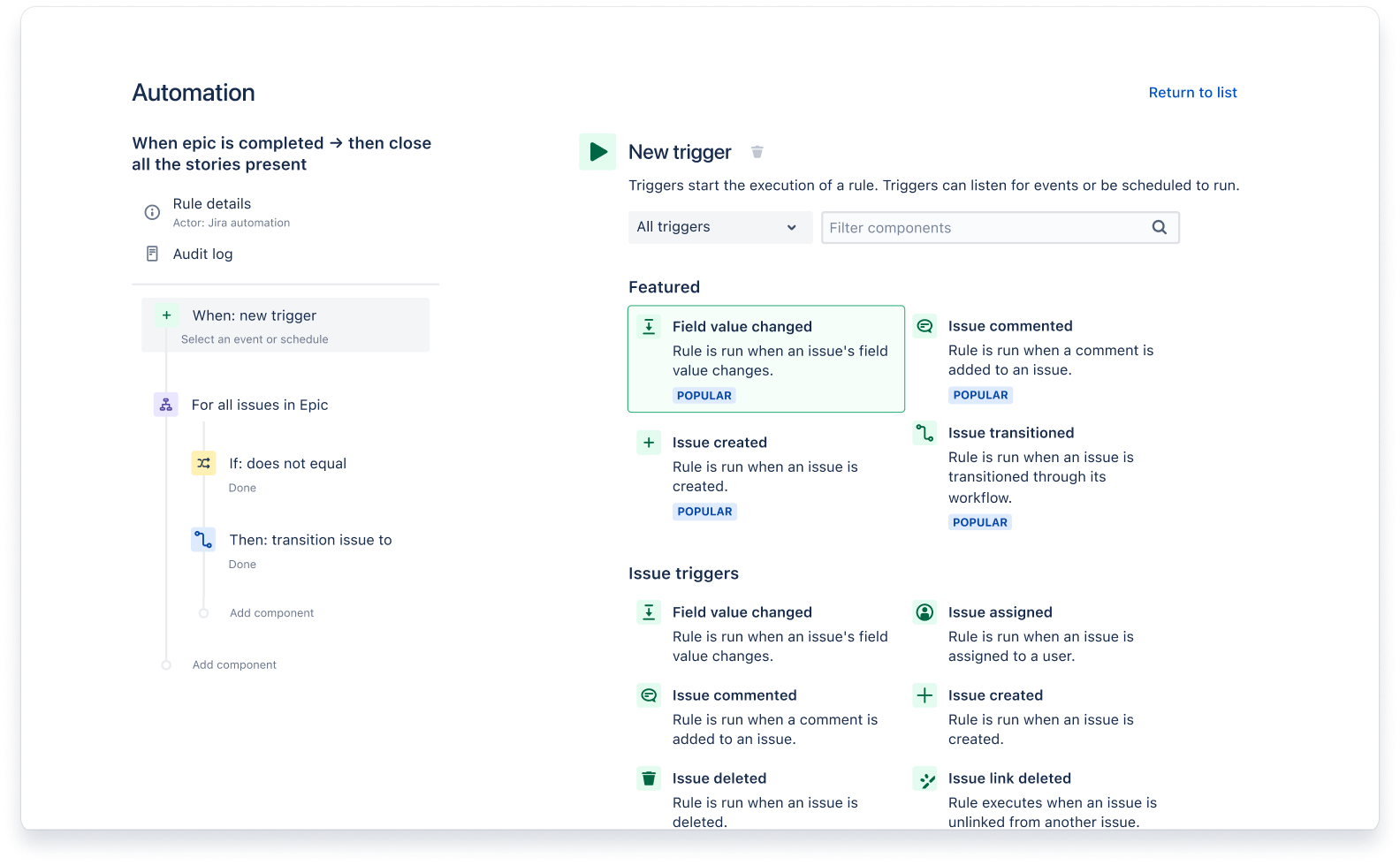 Automation example in Jira Work Management.
