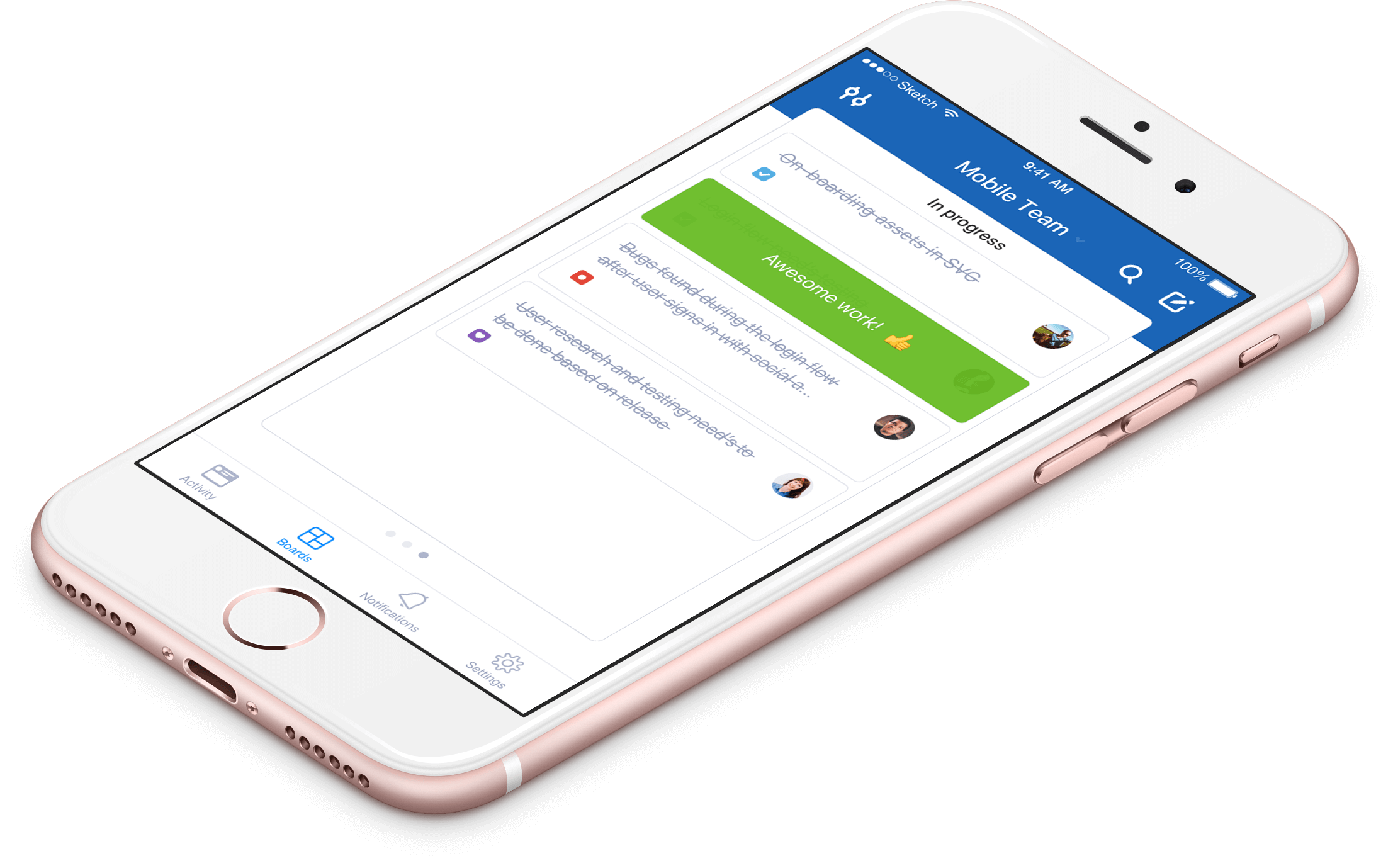 JIRA Cloud Board view on iPhone rose gold