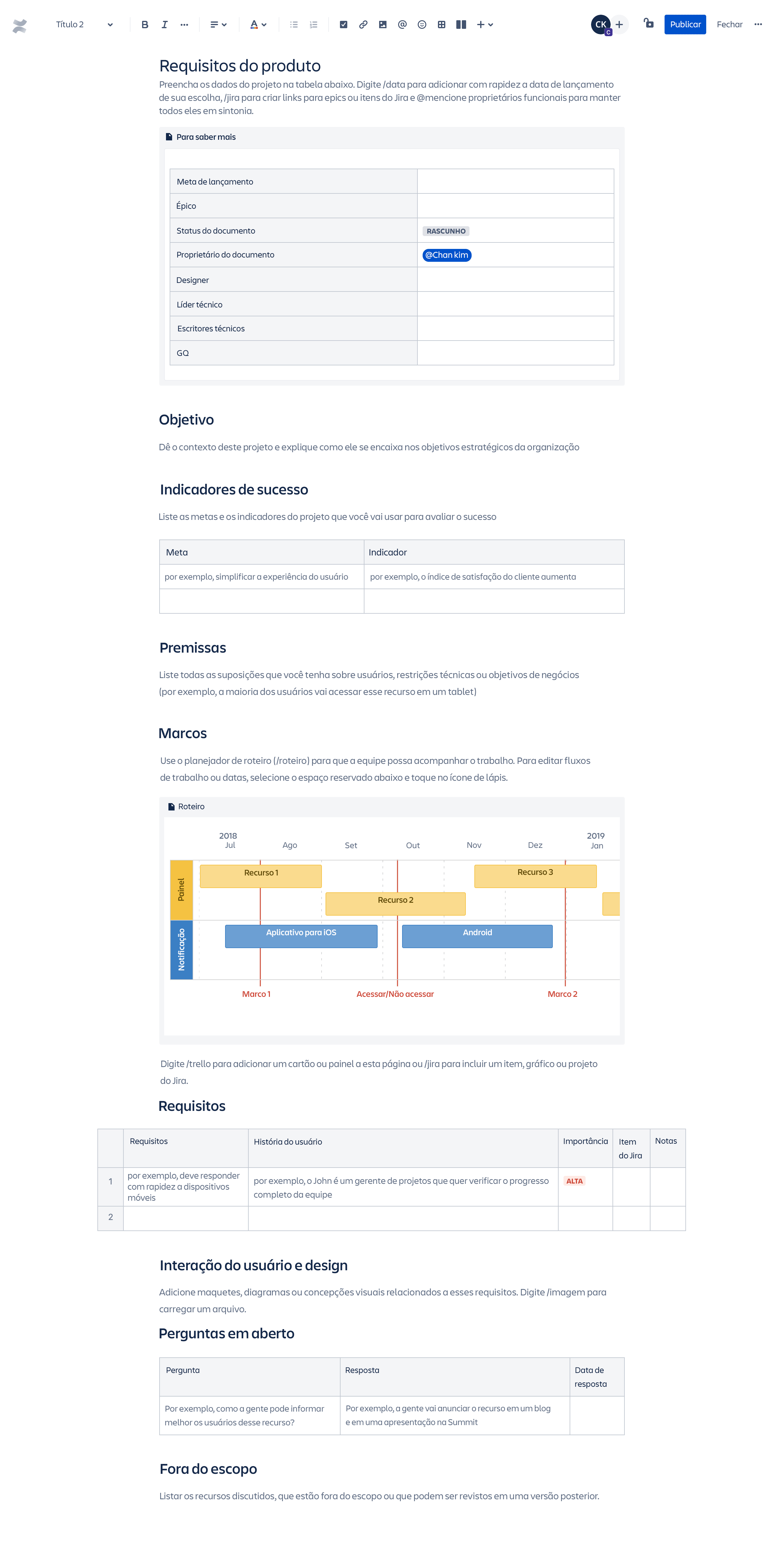 Template de requisitos do produto