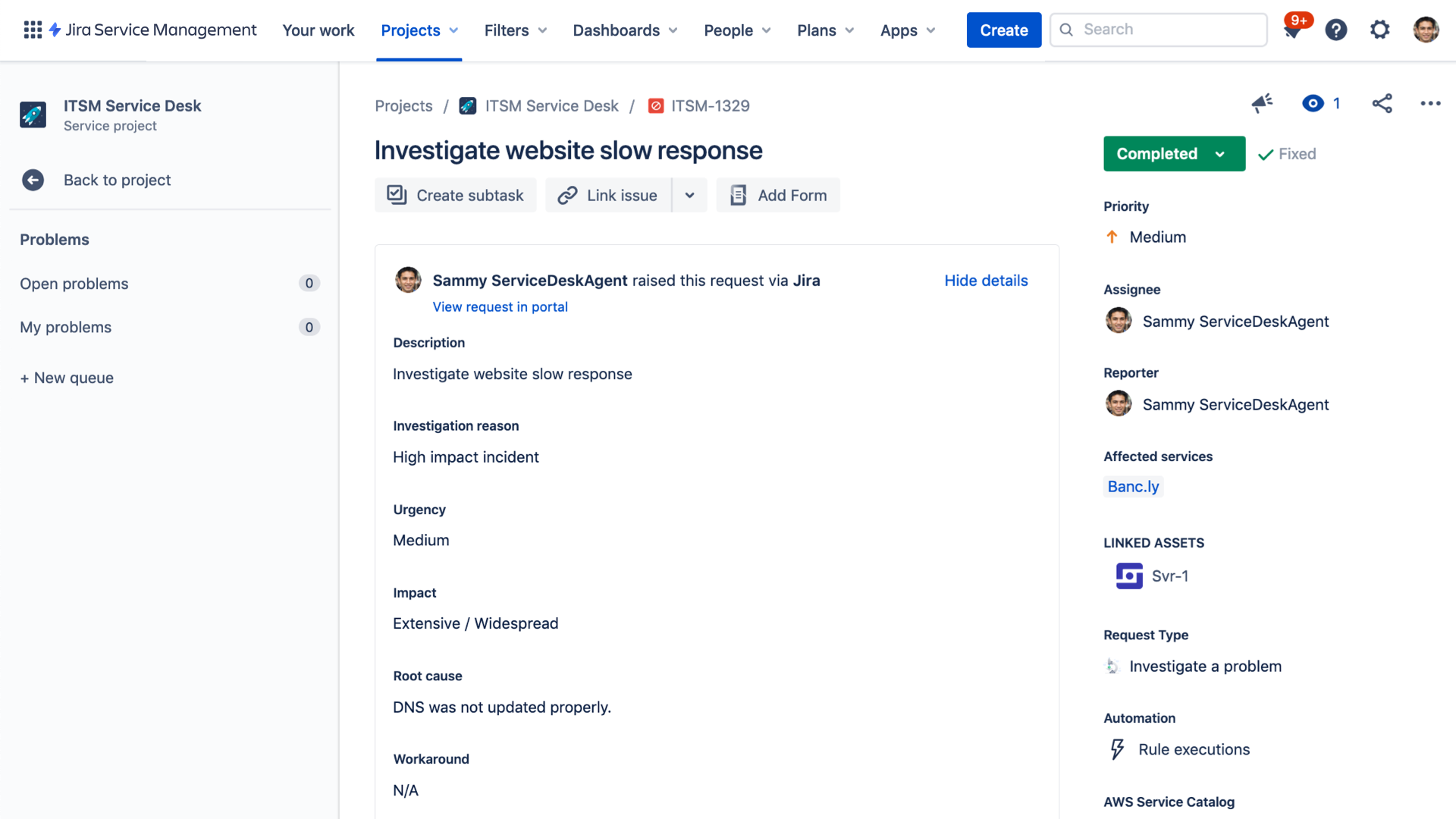 Capture d'écran de gestion des problèmes