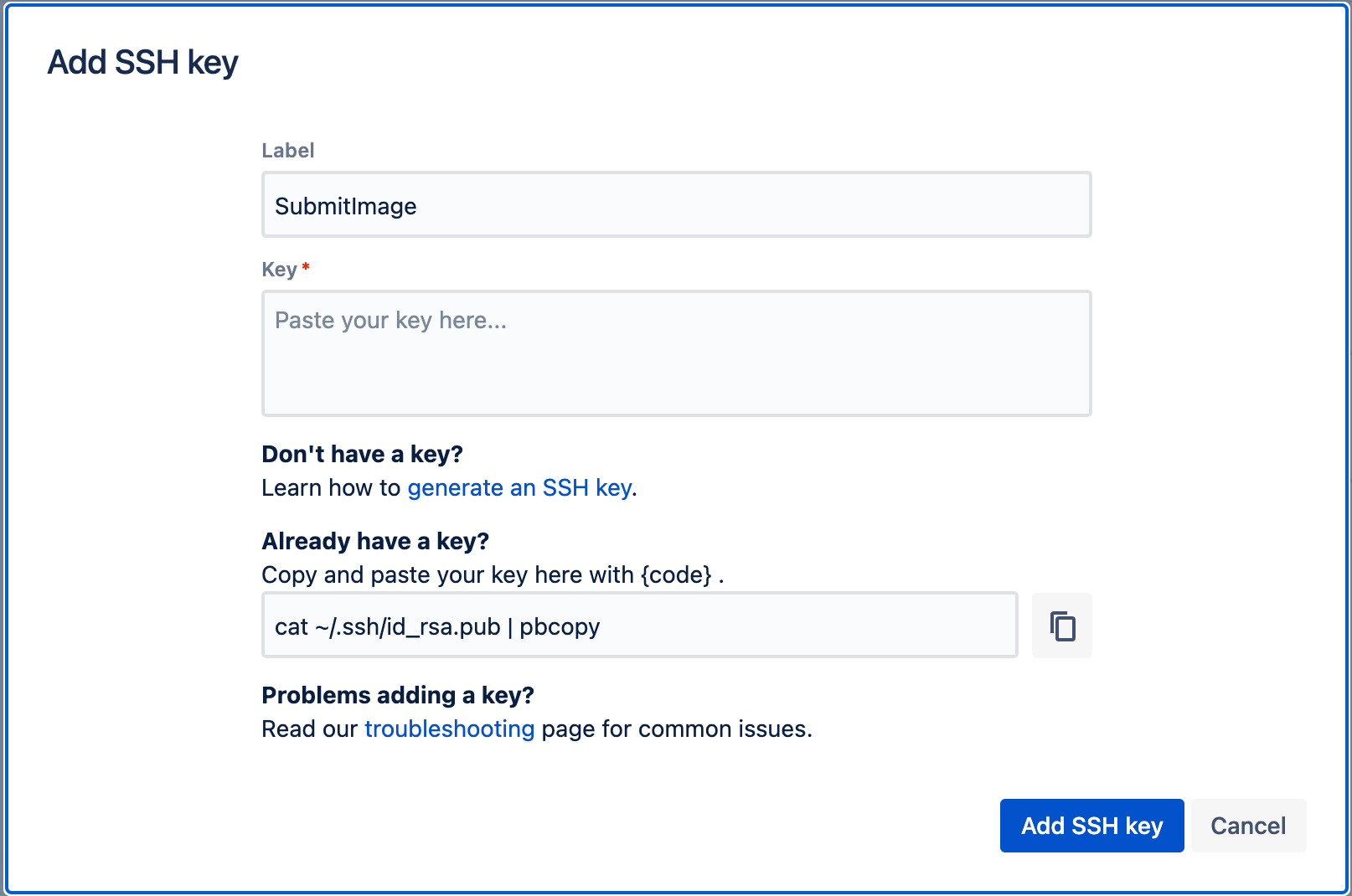 Добавление ключа SSH в Bitbucket