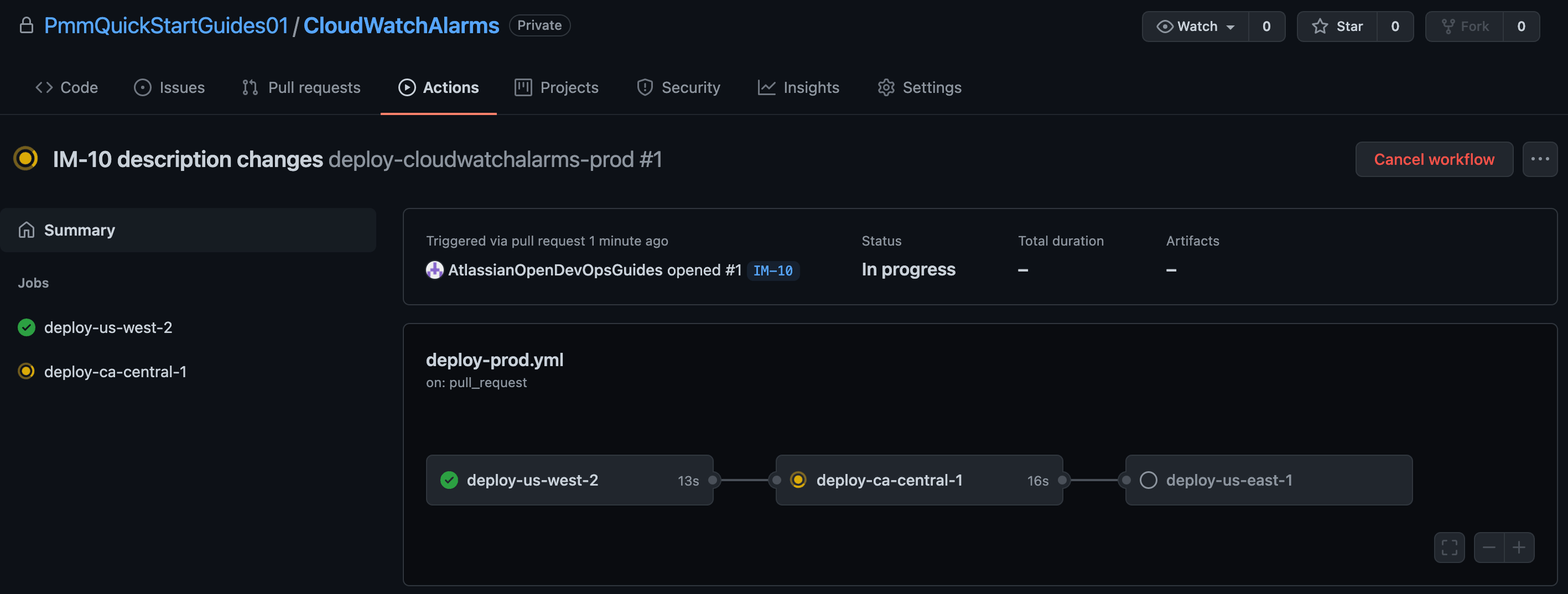 screenshot of production deployment in github