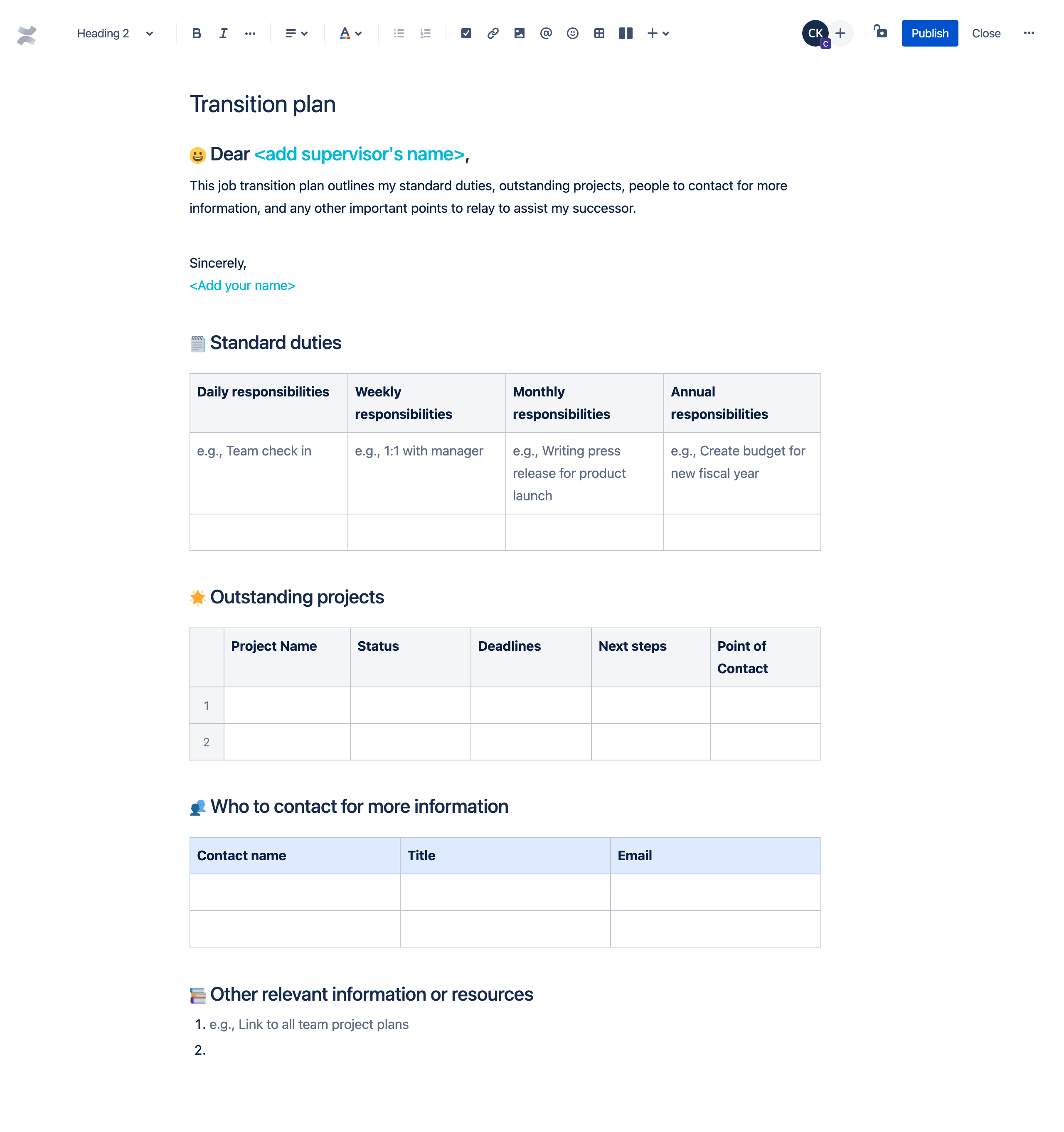 Template de plano de transição