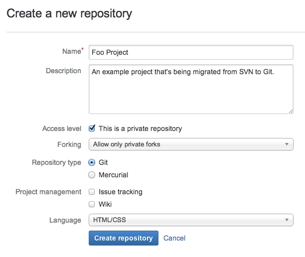 Migração do Git: criar repositório do Bitbucket