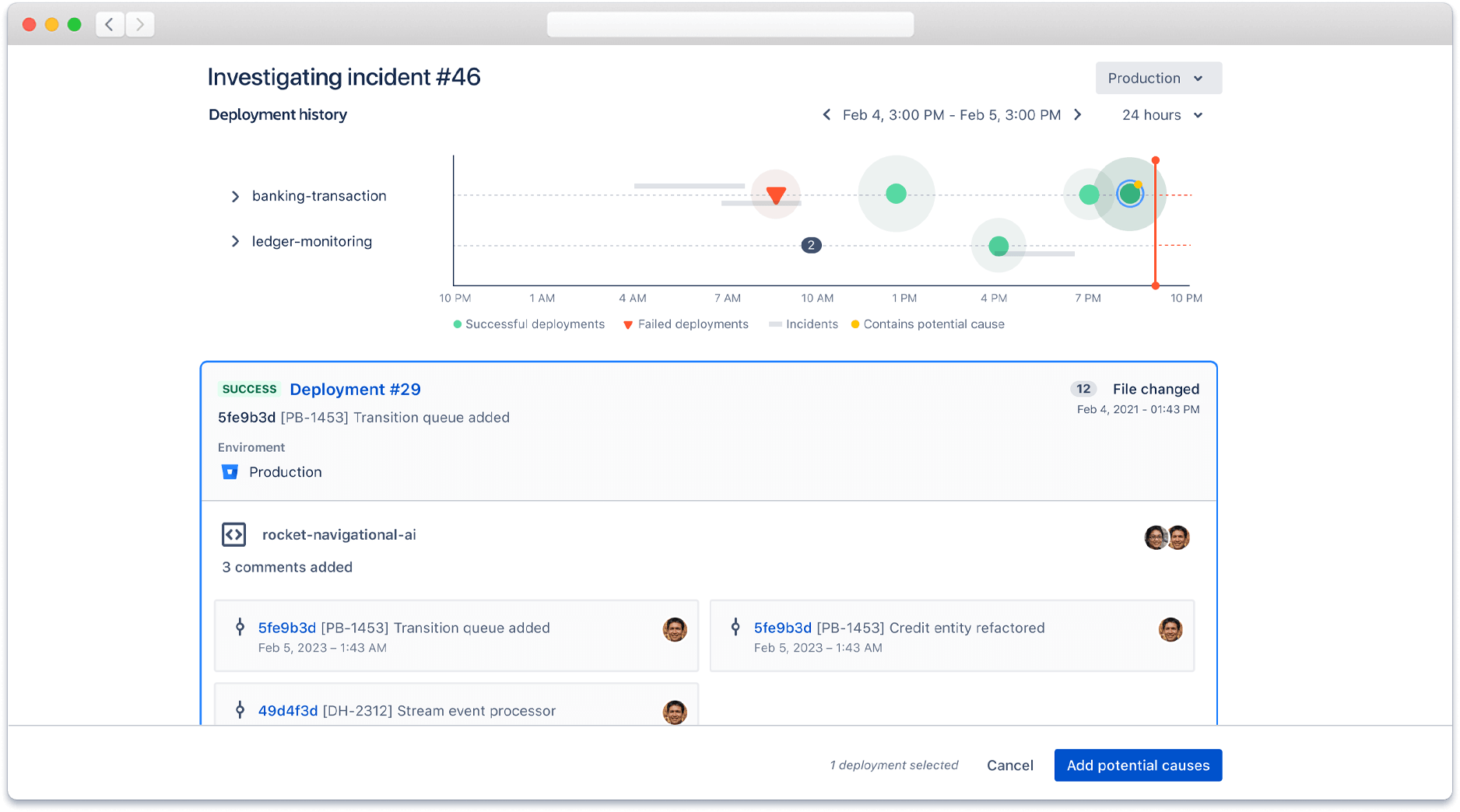 Gráfico de eventos de incidentes que muestra la integración entre Jira Service Management y Jira Software